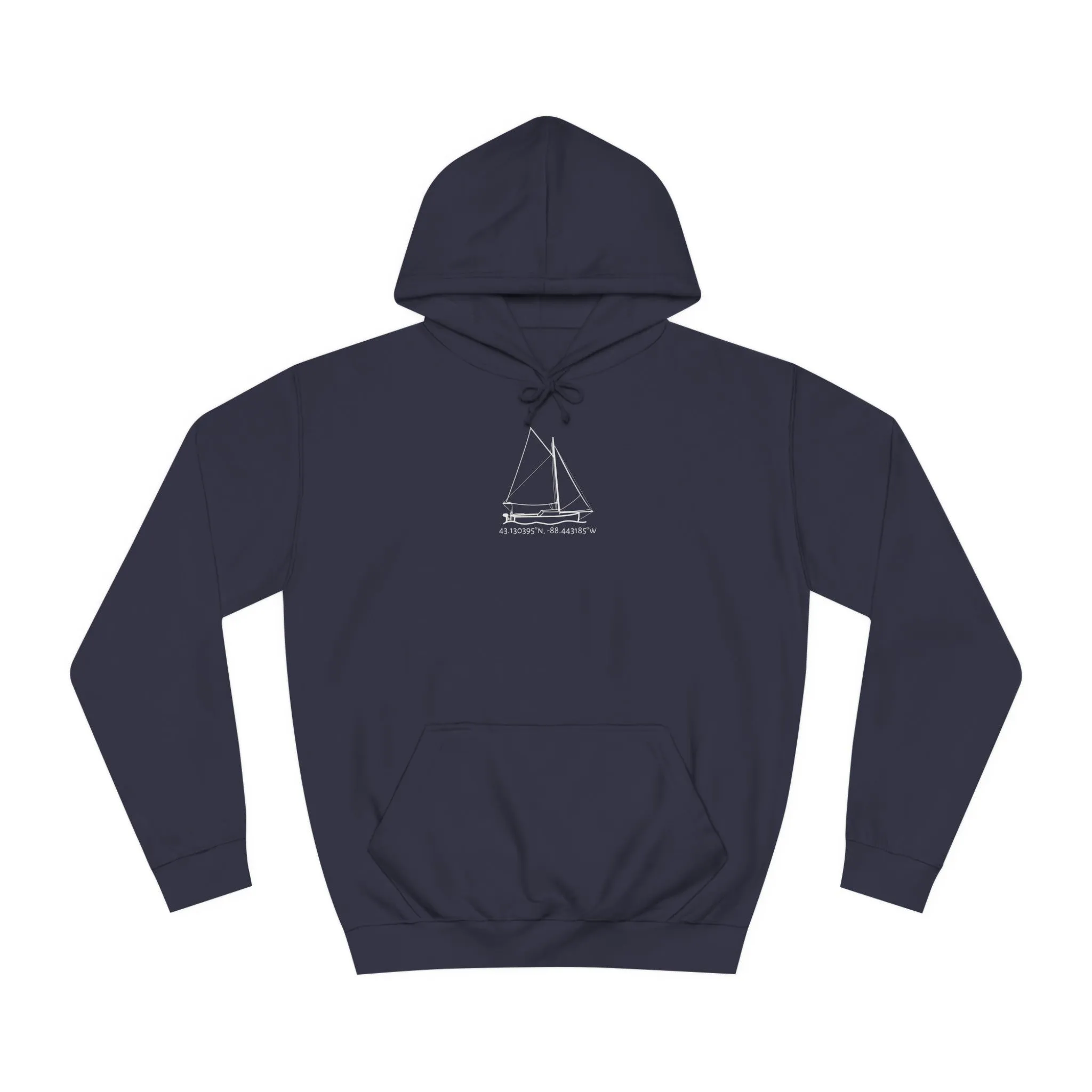 Sailboat With Motor Okauchee Lake Coordinates - Medium Weight Hoodie