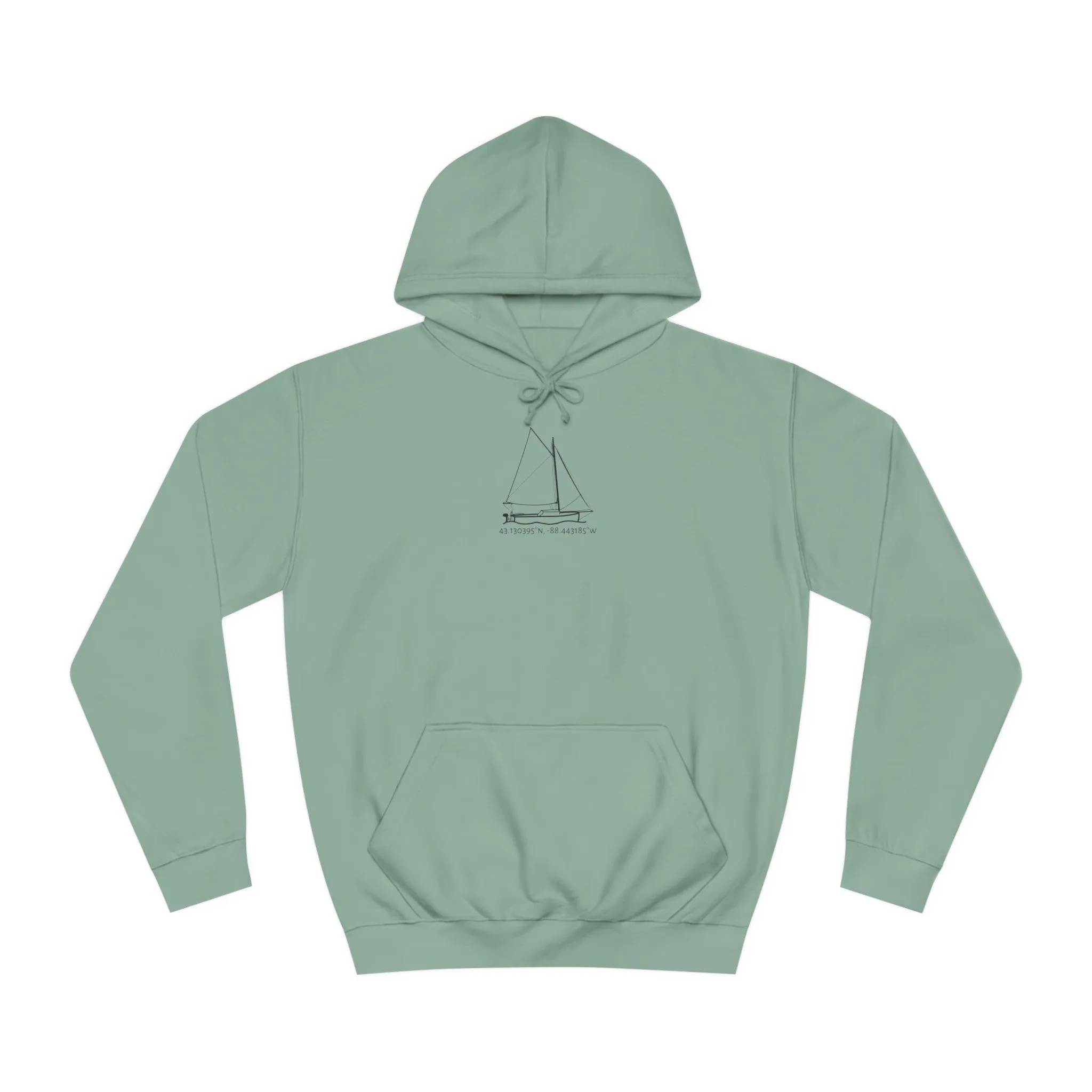 Sailboat With Motor Okauchee Lake Coordinates - Medium Weight Hoodie