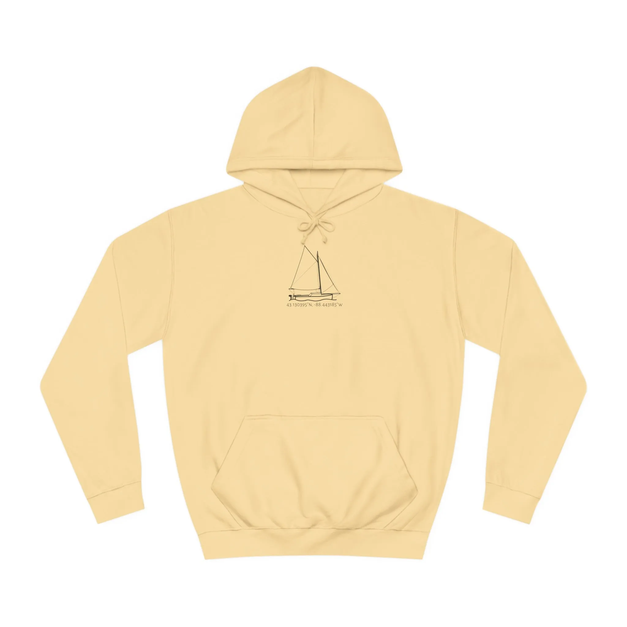 Sailboat With Motor Okauchee Lake Coordinates - Medium Weight Hoodie