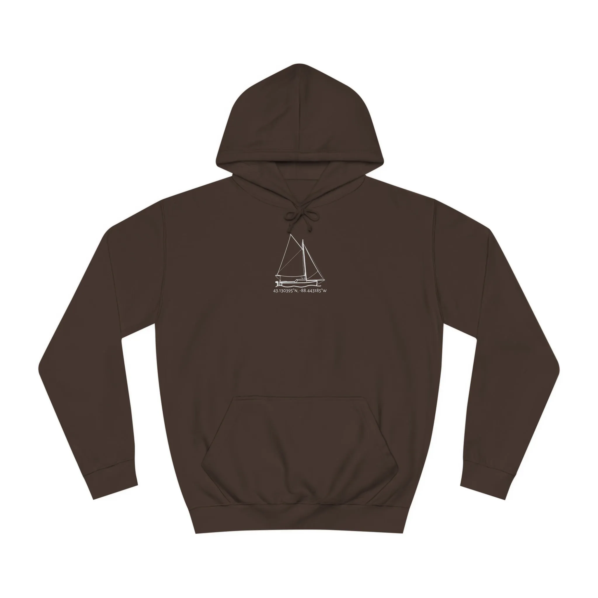 Sailboat With Motor Okauchee Lake Coordinates - Medium Weight Hoodie