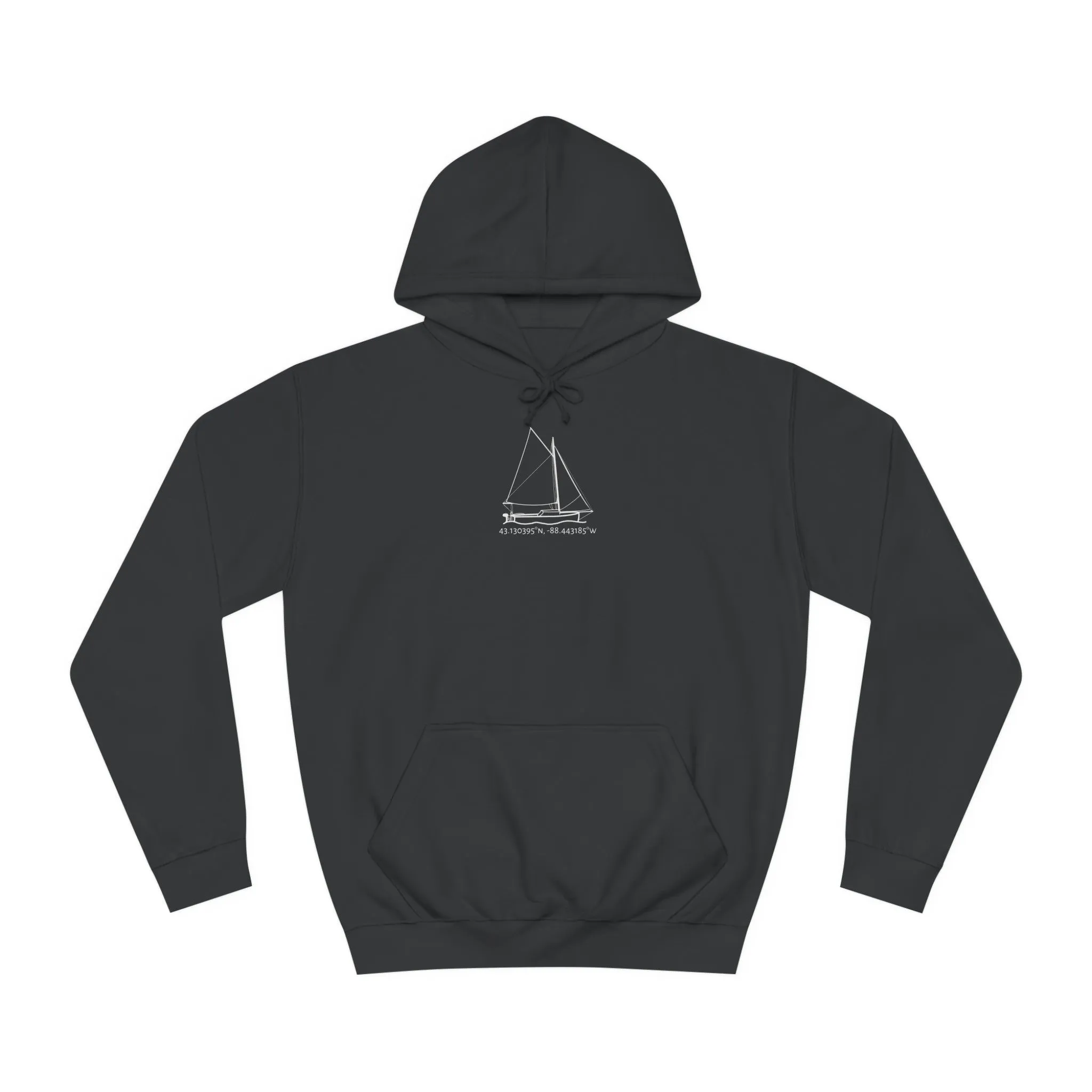 Sailboat With Motor Okauchee Lake Coordinates - Medium Weight Hoodie