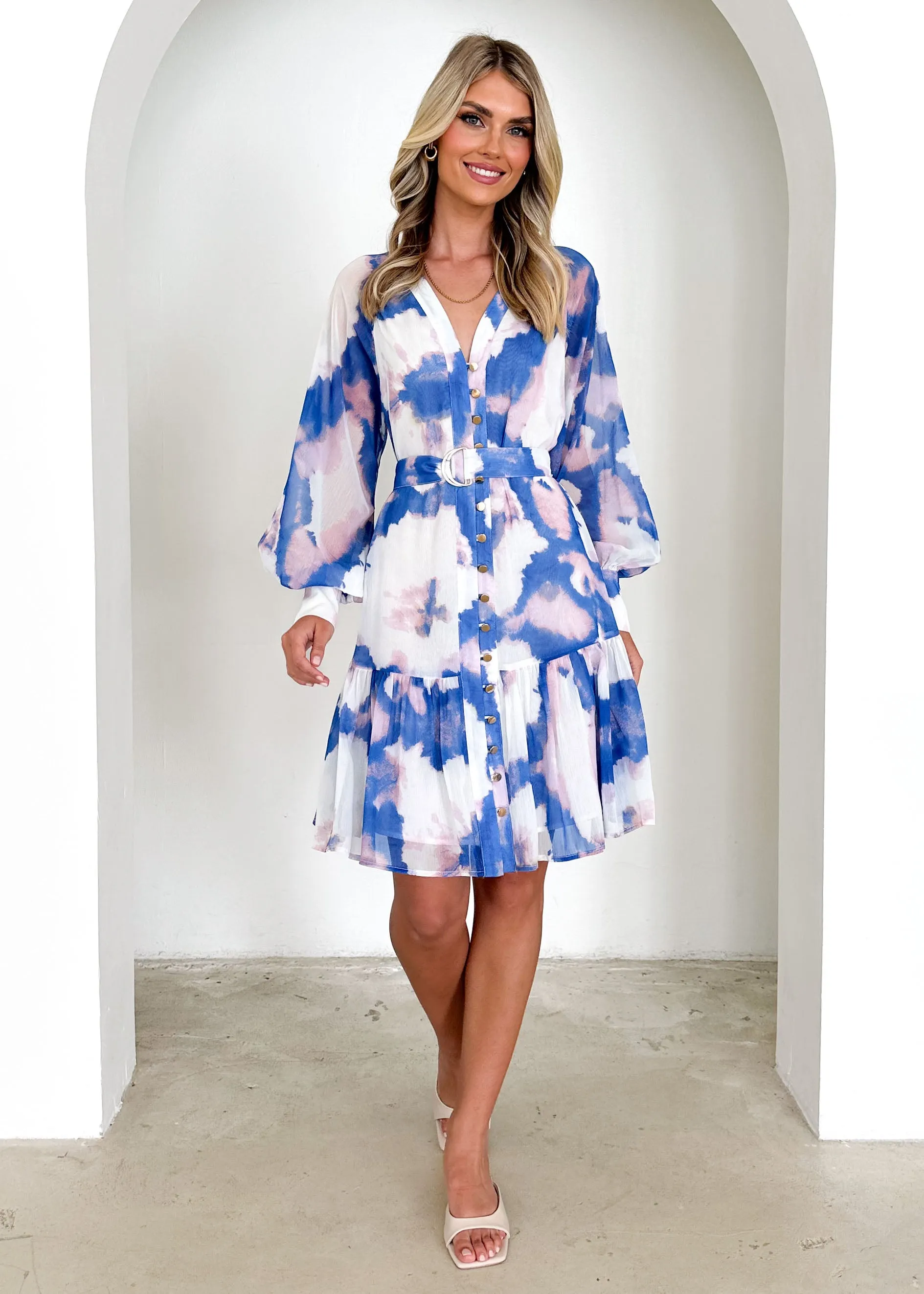 Samarah Dress - Indigo Watercolour
