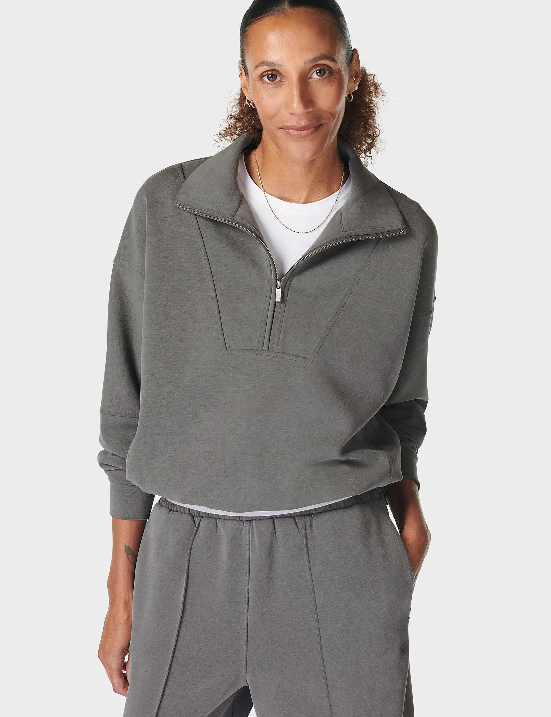 Sand Wash Funnel Neck Half Zip - Charcoal Grey