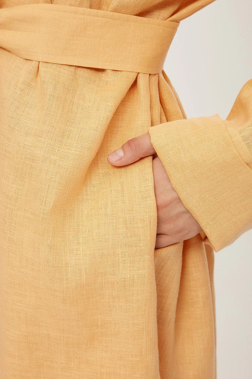 Sand yellow oversized linen shirt dress