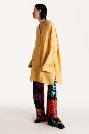 Sand yellow oversized linen shirt dress