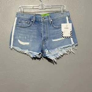 Sandrine Rose Free People Side Zip Button Fly Distressed Denim Shorts Blue Sz 27