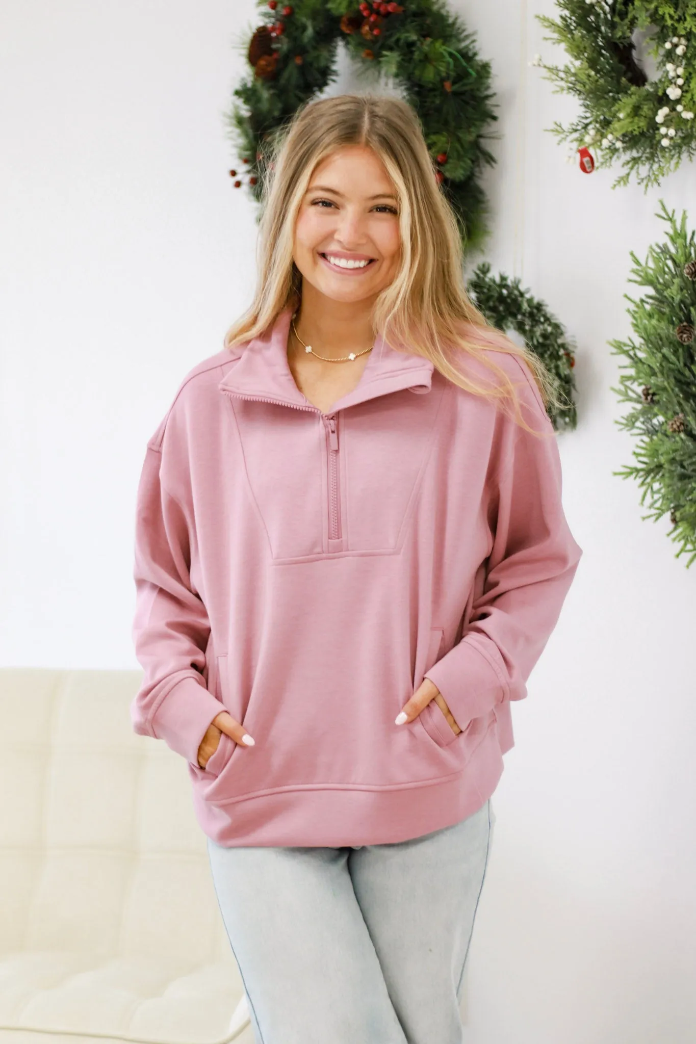 Scuba Half-Zip Pullover in Lt Rose