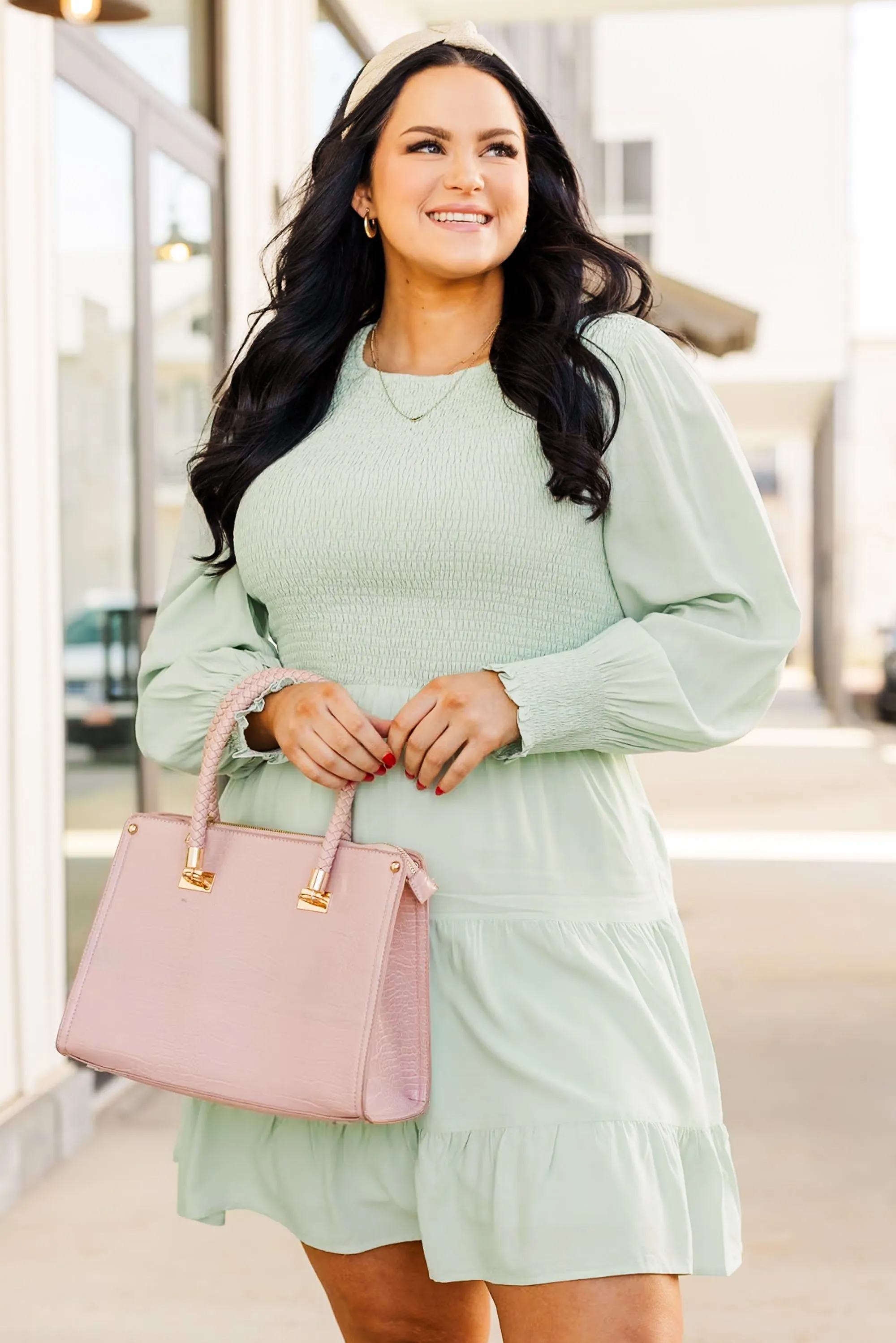 Sharp Whitted Dress, Sage