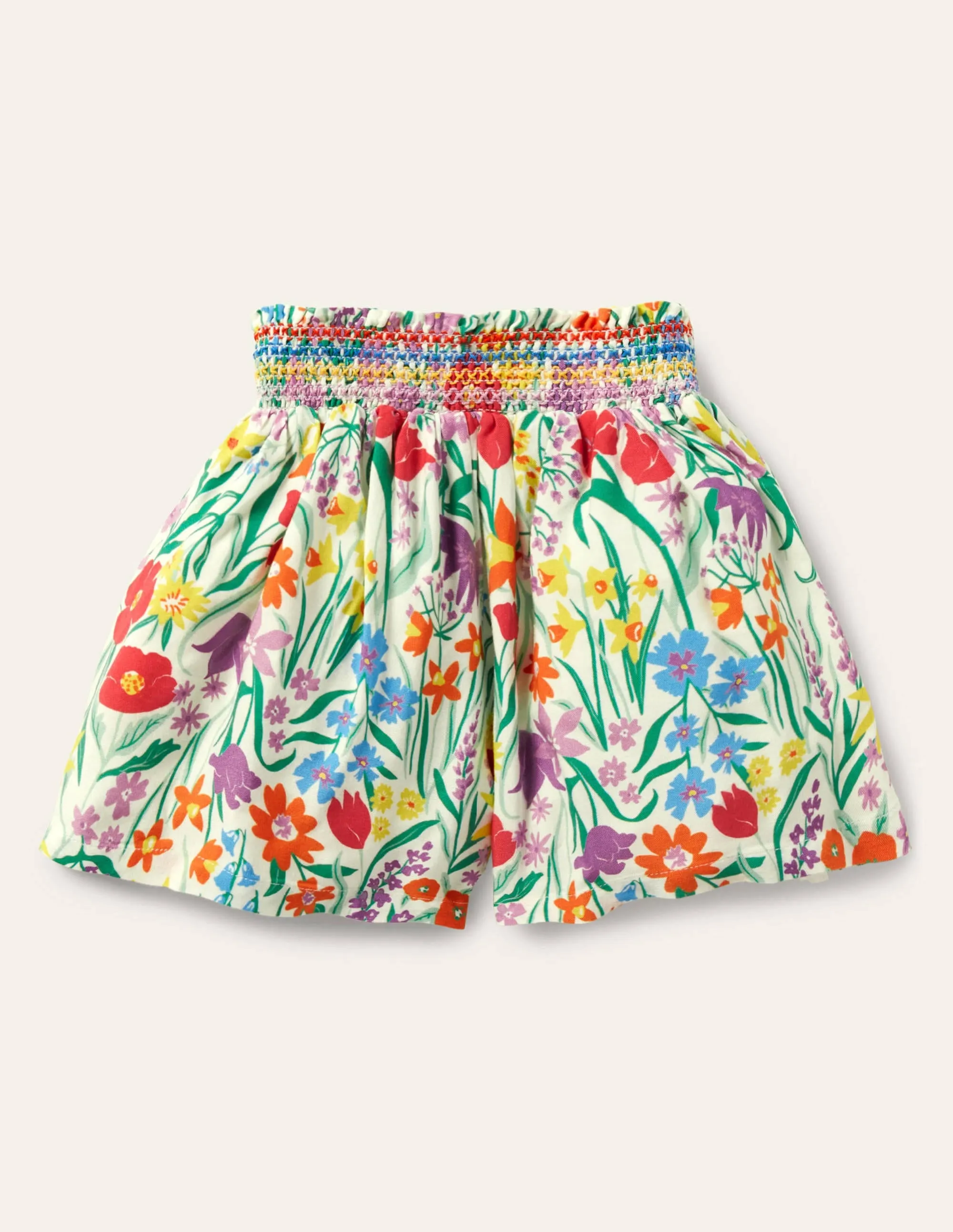 Shirred Waist Culottes-Multi Spring Meadow