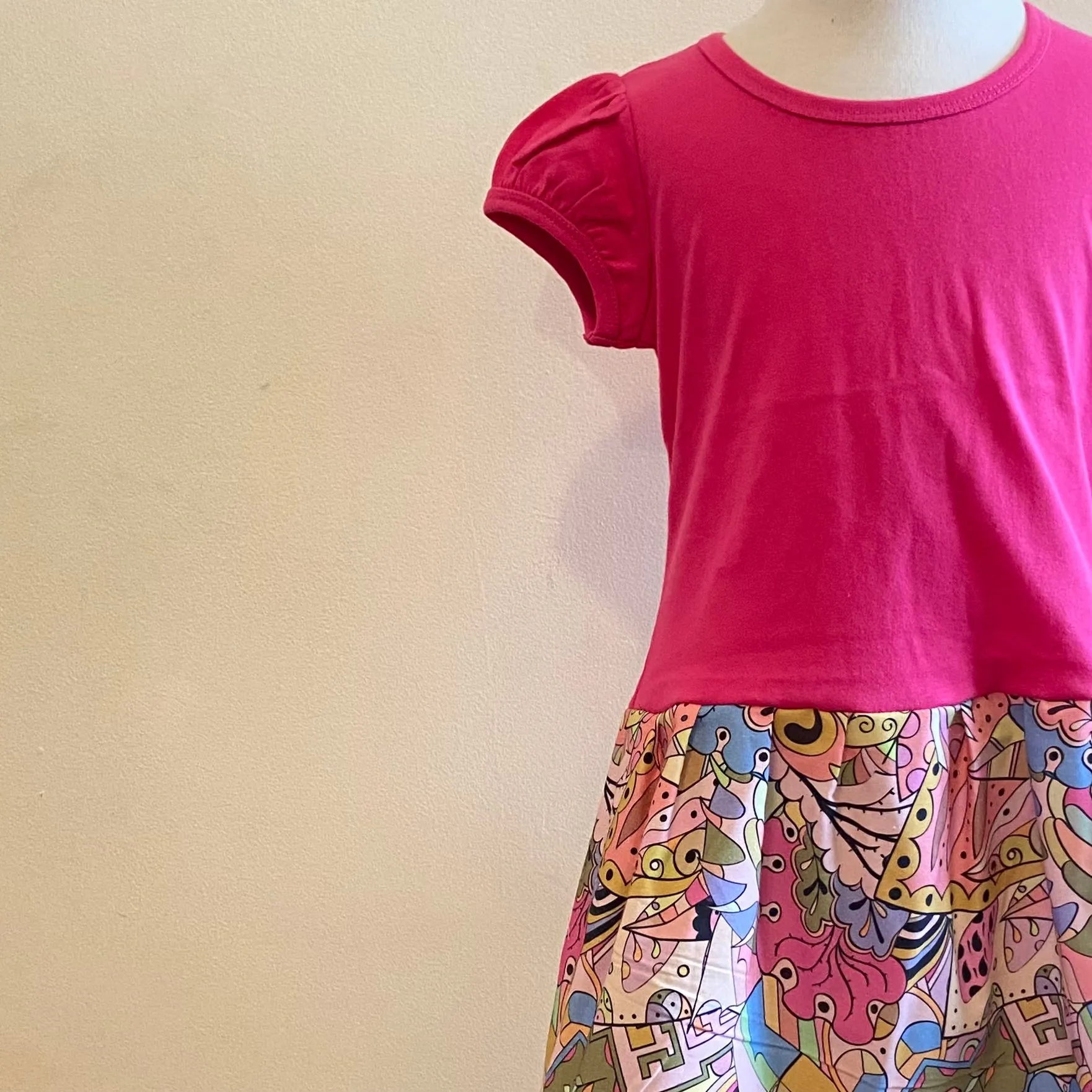 Short Sleeve Winnie Dress - PINK WITH RETRO FLORAL