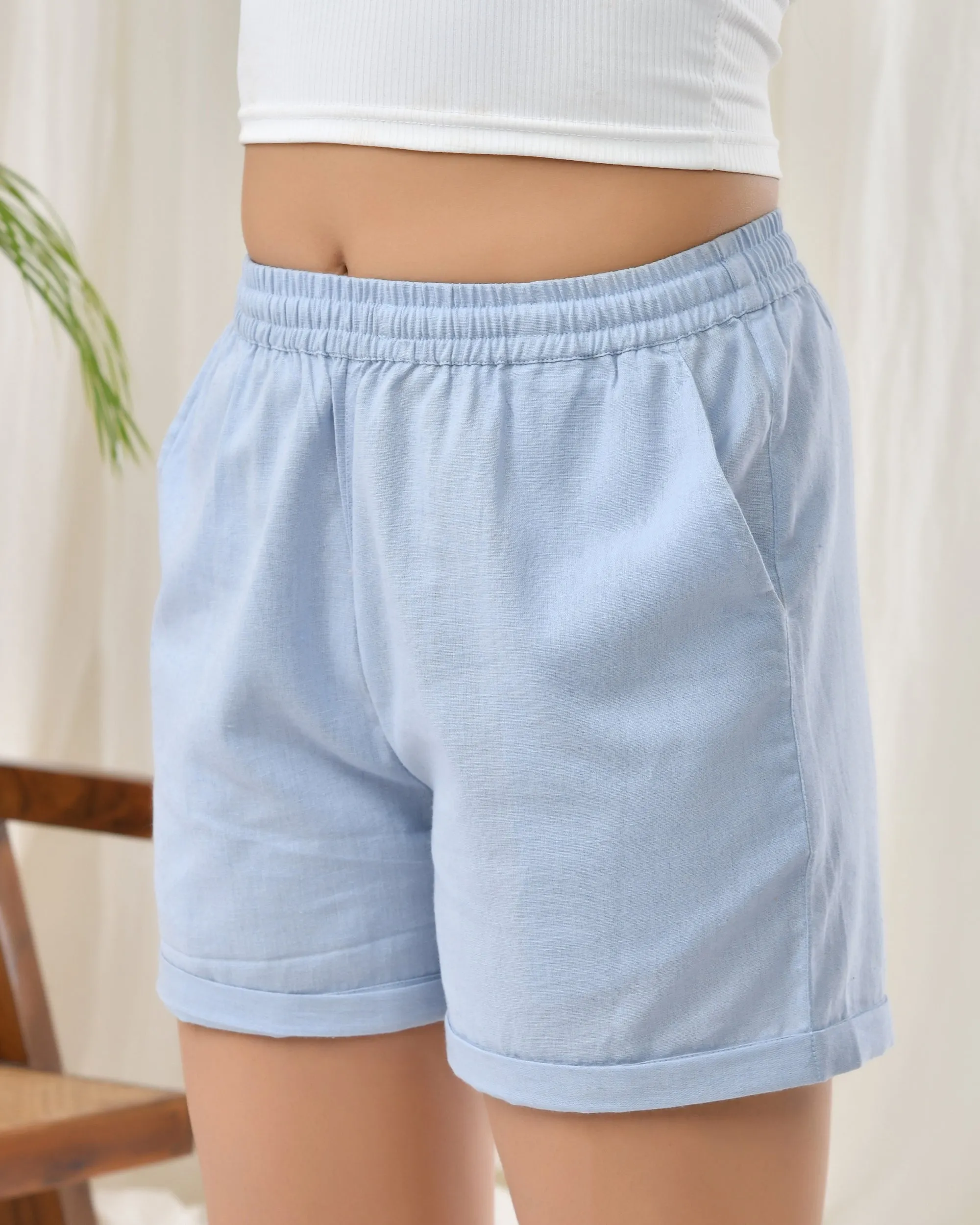 Sky Blue Airy Linen Shorts