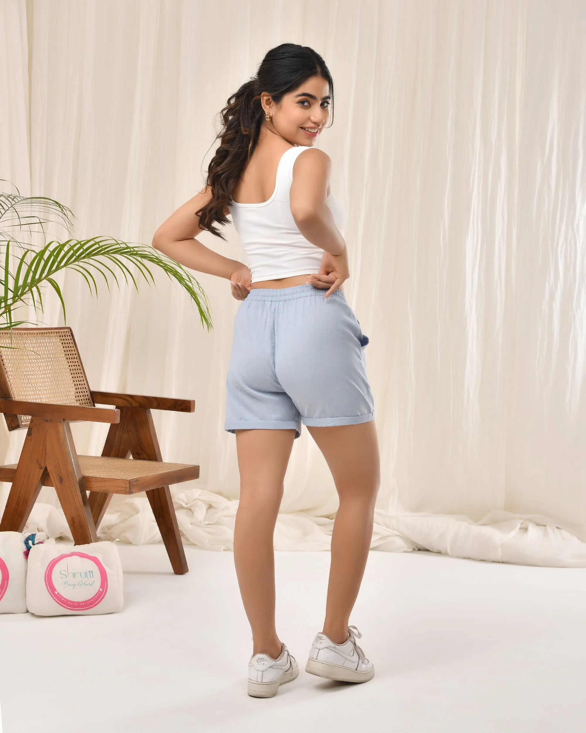 Sky Blue Airy Linen Shorts