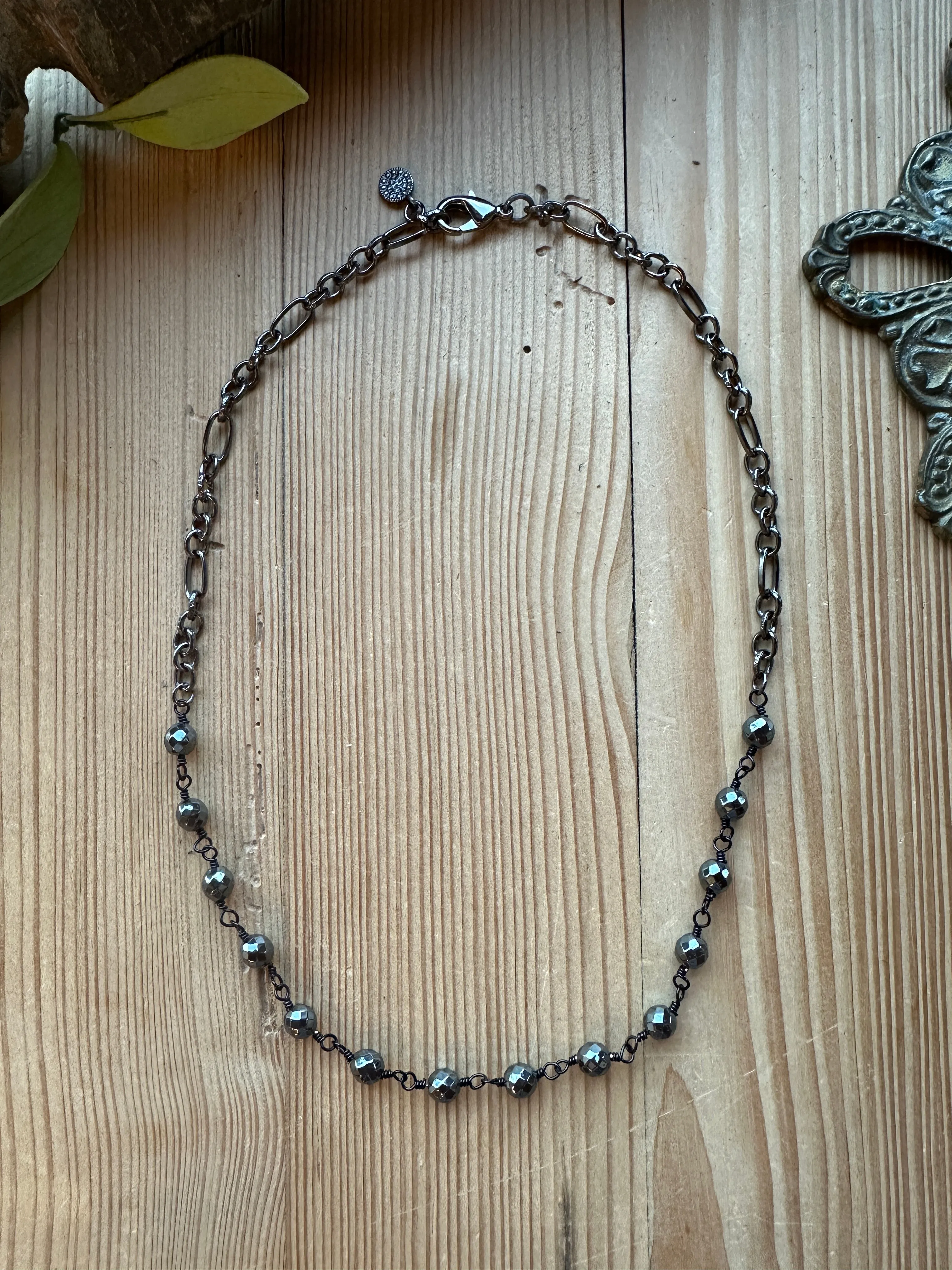 Smoky Fossil Short Gunmetal Necklace