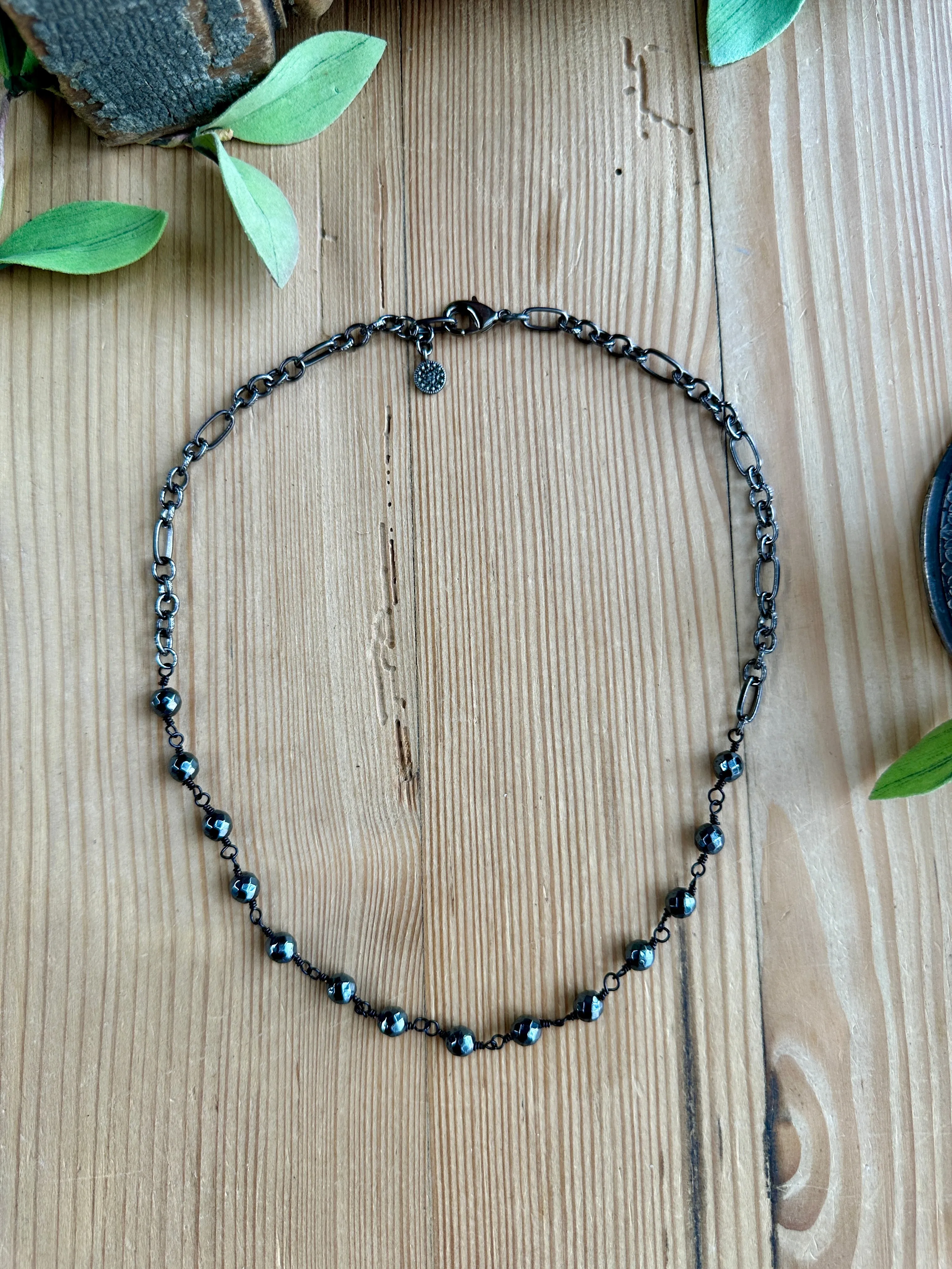 Smoky Fossil Short Gunmetal Necklace