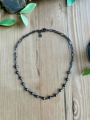Smoky Fossil Short Gunmetal Necklace