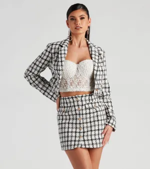 Social Scene Plaid Tweed Blazer