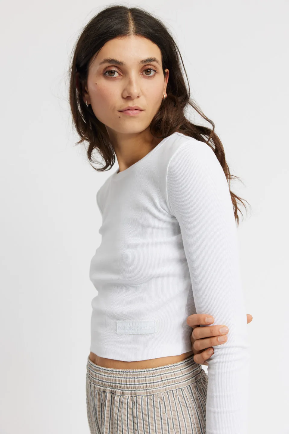 Soft rib crop tee Key - white