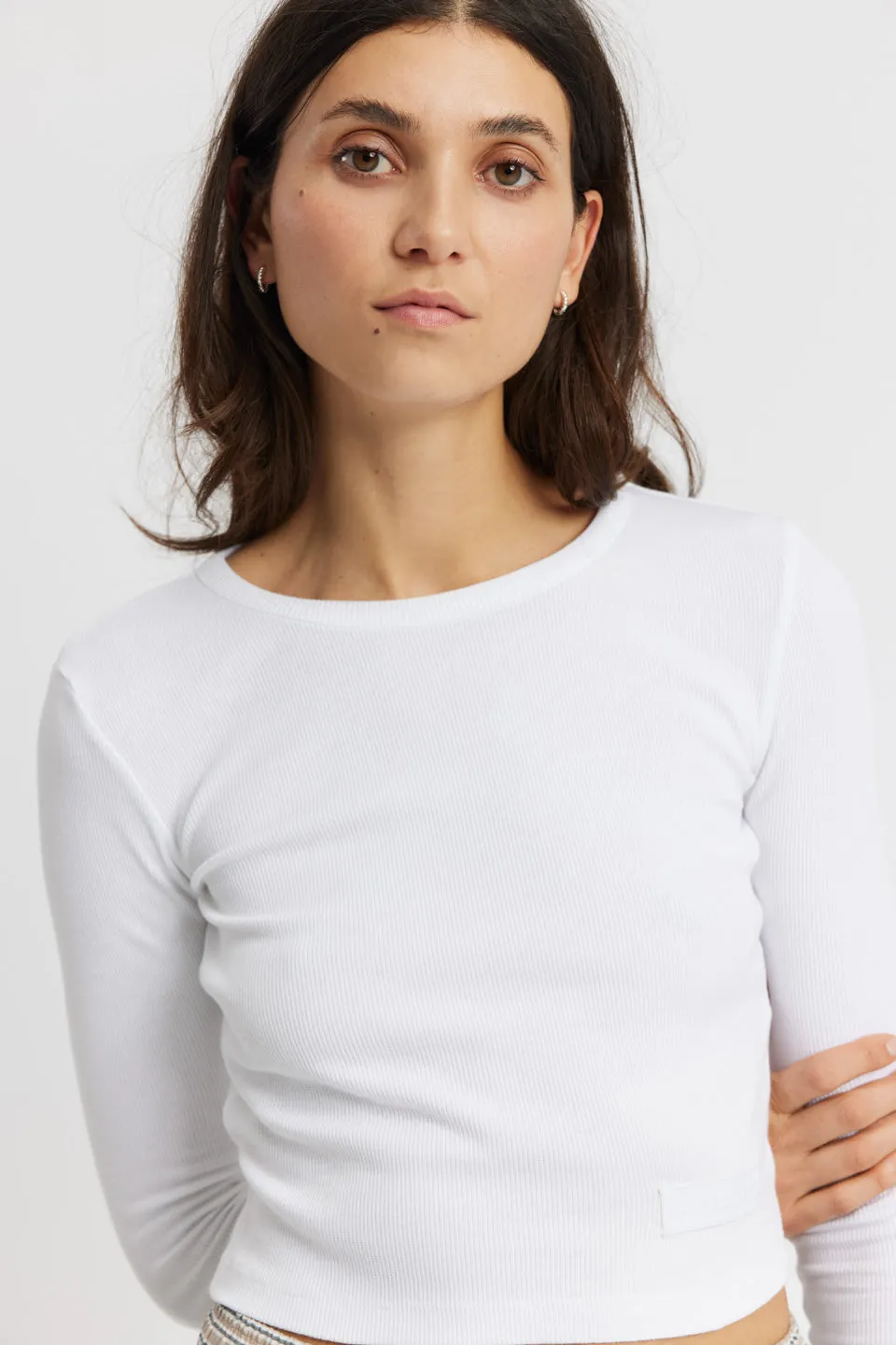 Soft rib crop tee Key - white
