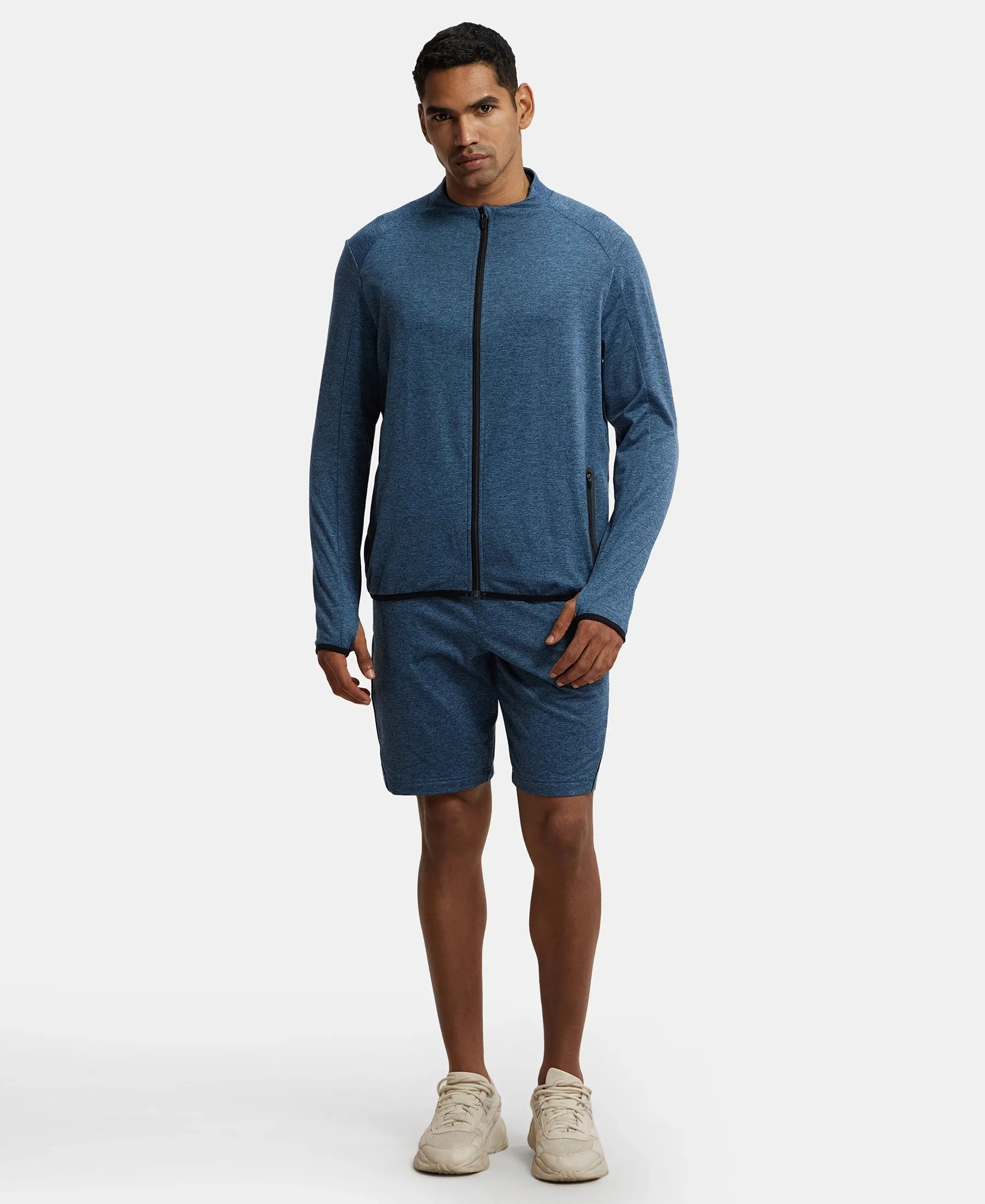 Soft Touch Microfiber Elastane Stretch Jacket with Thumbhole Styling - Blue Marl