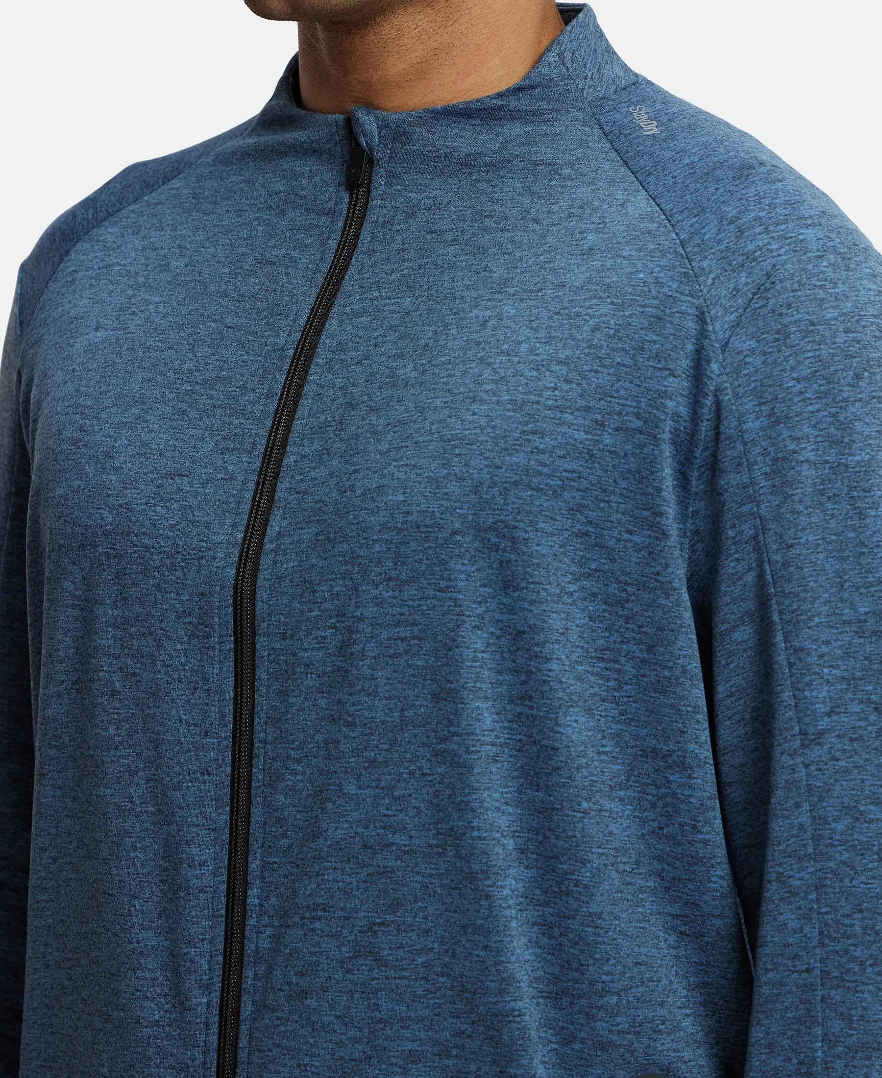 Soft Touch Microfiber Elastane Stretch Jacket with Thumbhole Styling - Blue Marl