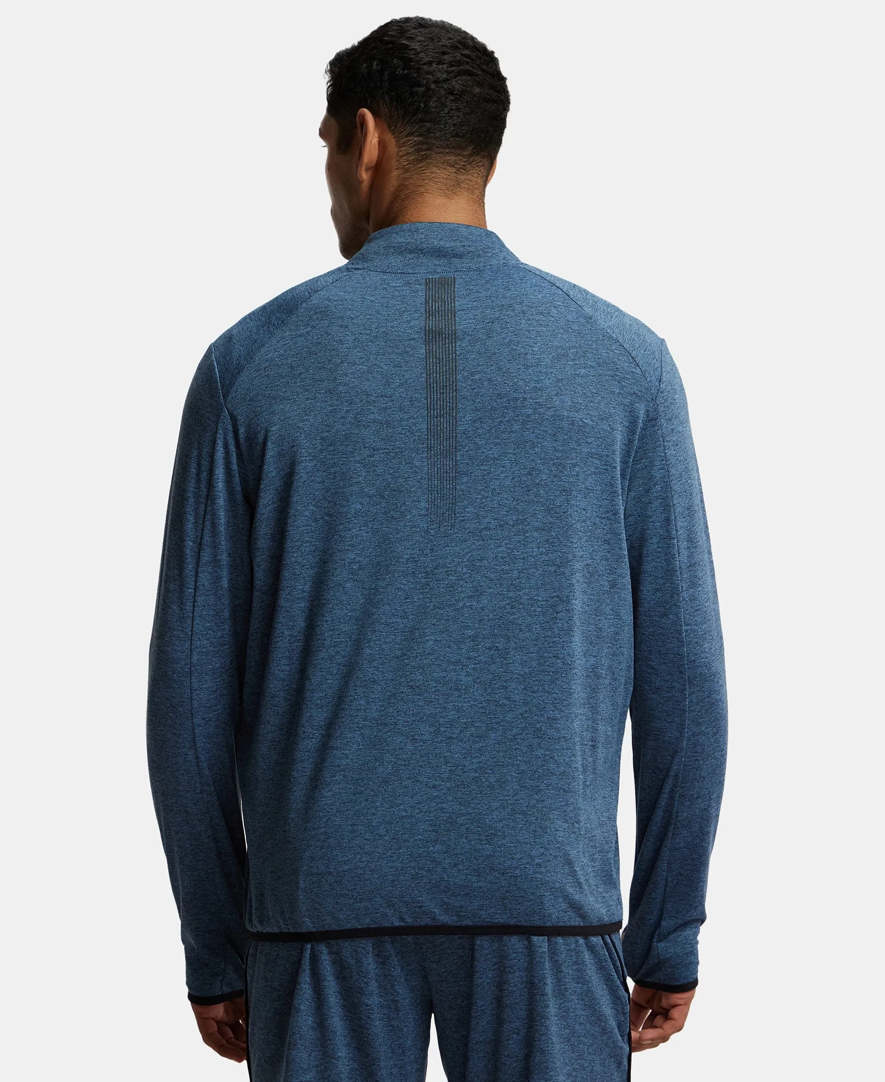 Soft Touch Microfiber Elastane Stretch Jacket with Thumbhole Styling - Blue Marl