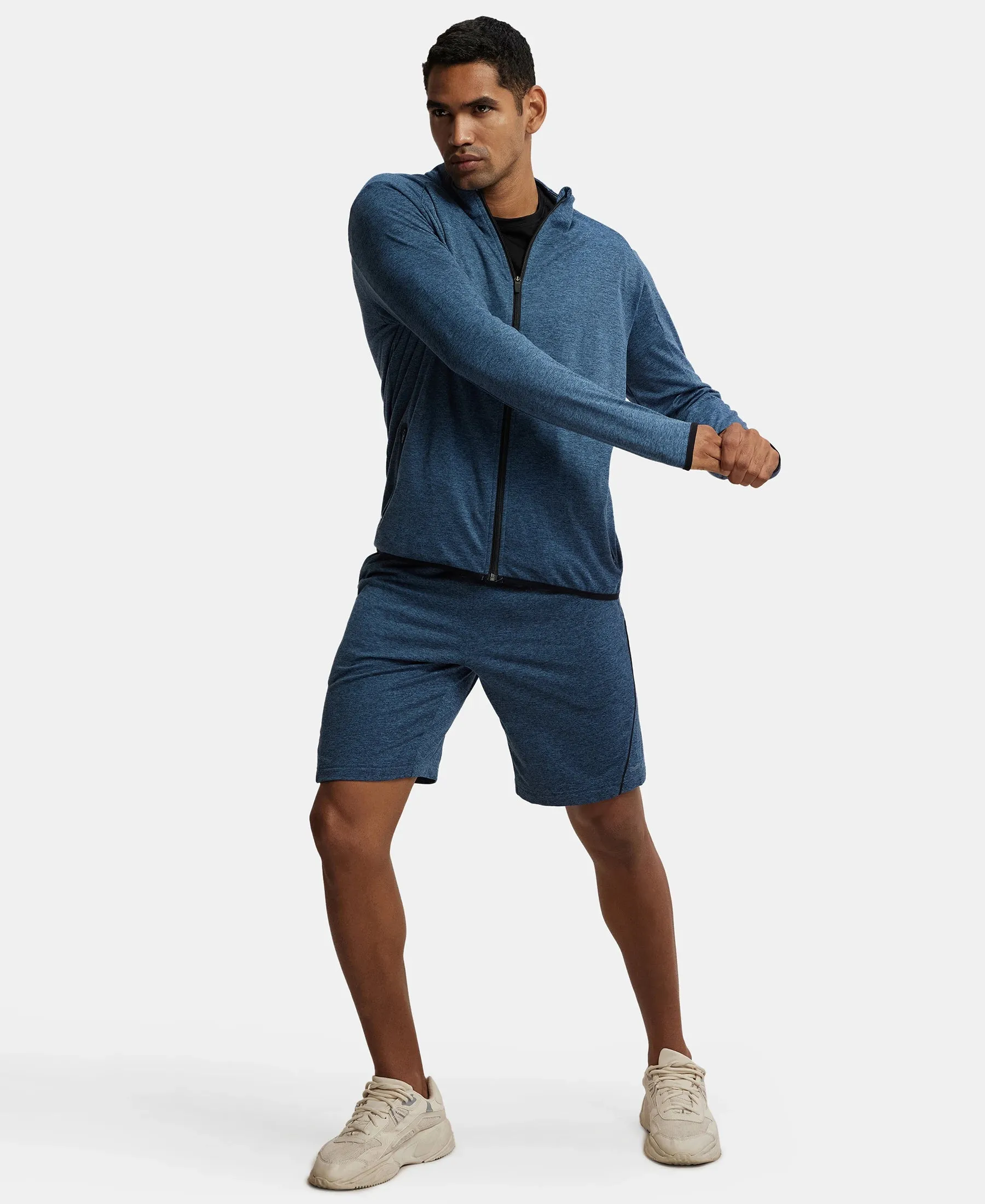 Soft Touch Microfiber Elastane Stretch Jacket with Thumbhole Styling - Blue Marl