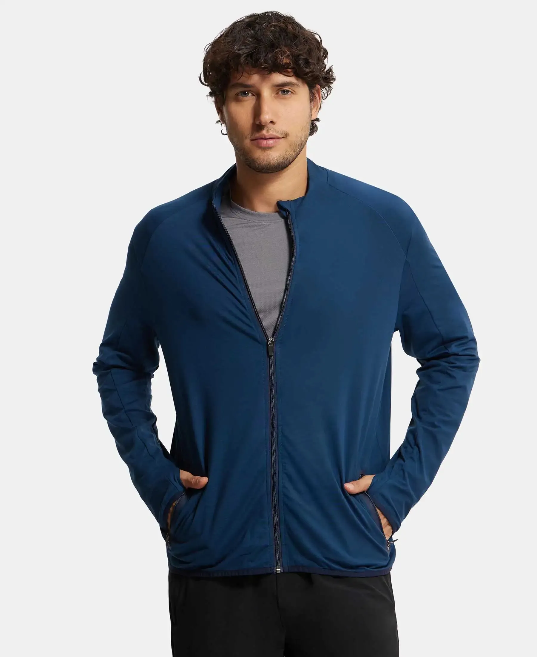 Soft Touch Microfiber Elastane Stretch Jacket with Thumbhole Styling - Moon Light Ocean