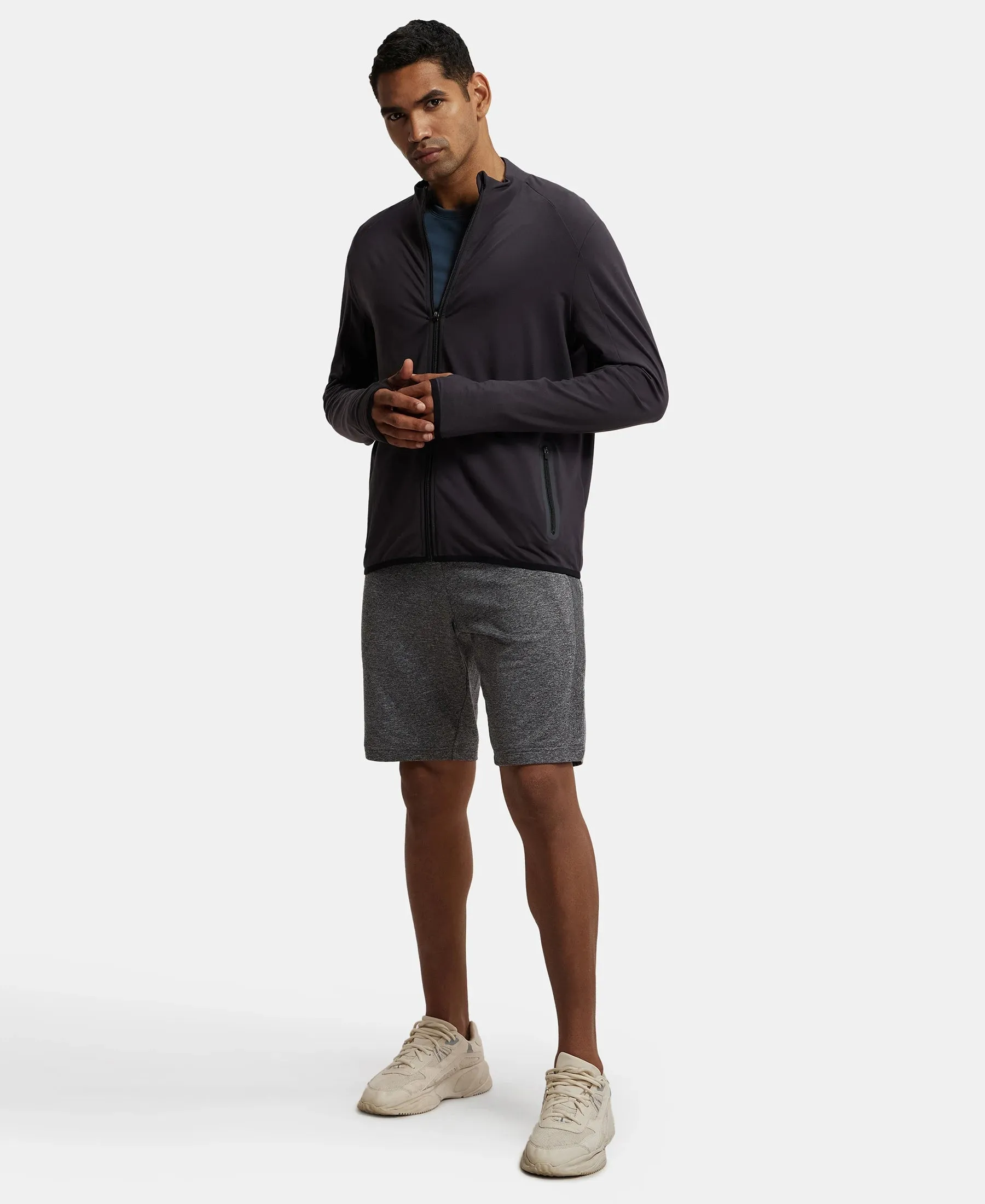 Soft Touch Microfiber Elastane Stretch Jacket with Thumbhole Styling - Obsidian