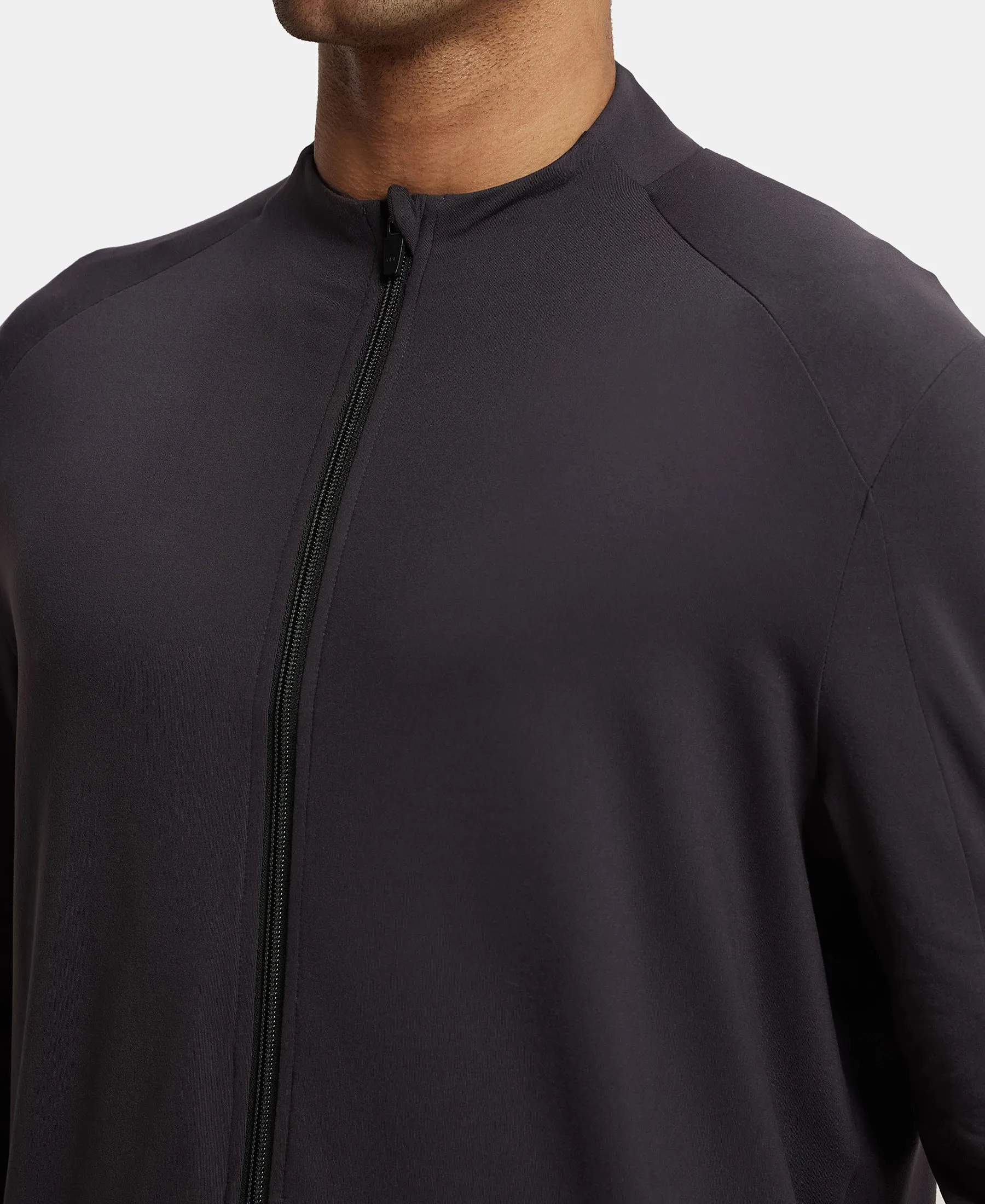 Soft Touch Microfiber Elastane Stretch Jacket with Thumbhole Styling - Obsidian