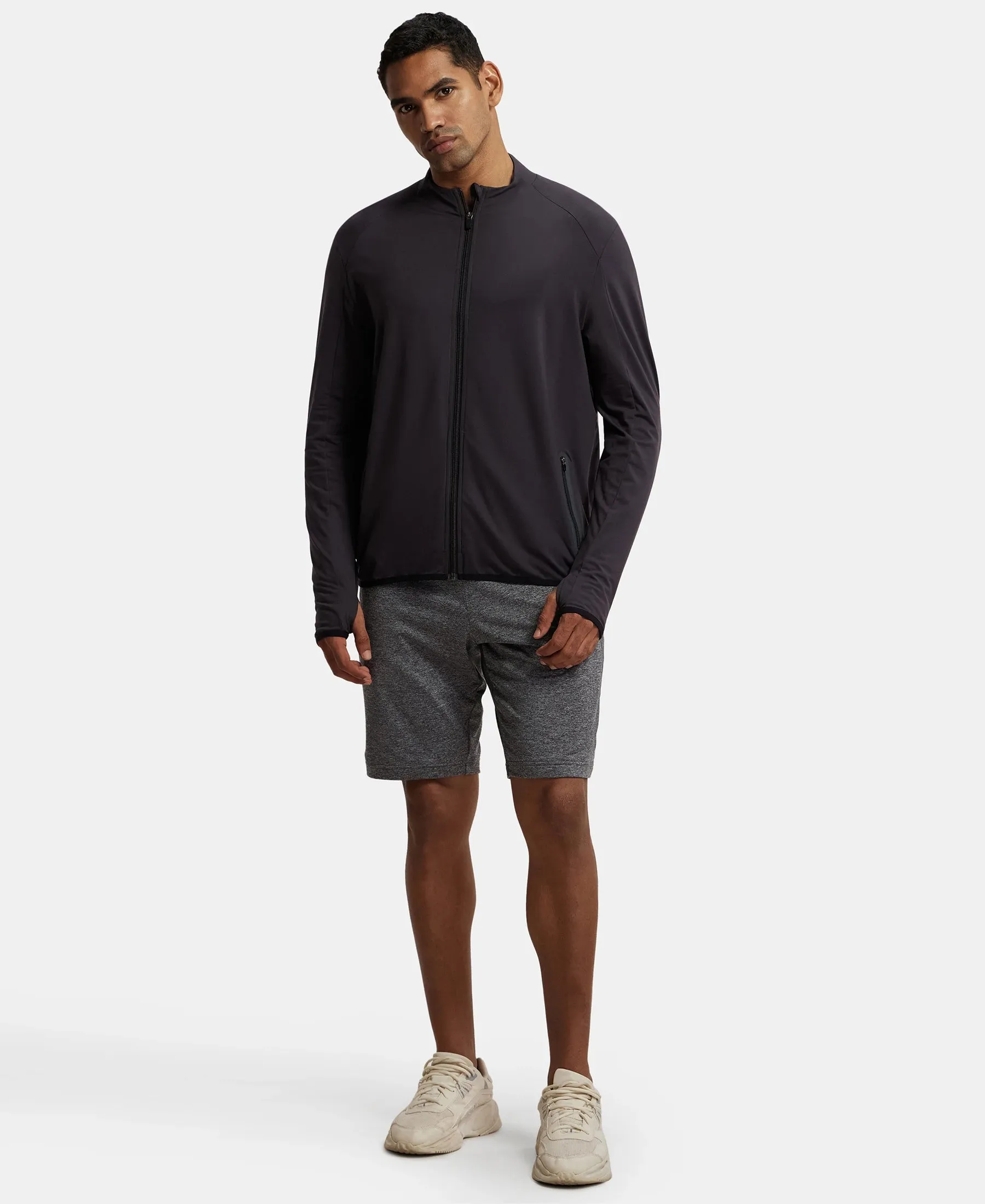 Soft Touch Microfiber Elastane Stretch Jacket with Thumbhole Styling - Obsidian