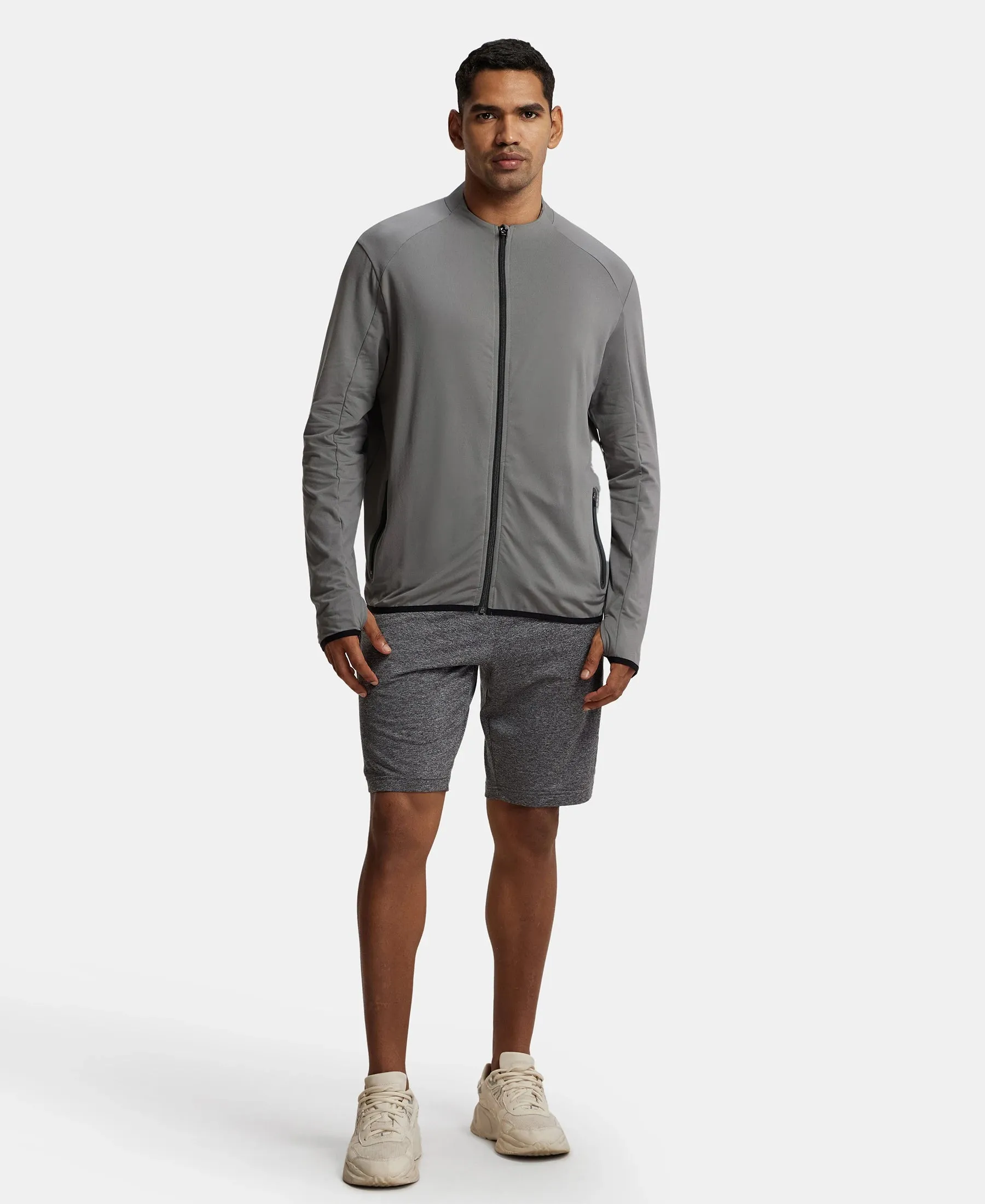 Soft Touch Microfiber Elastane Stretch Jacket with Thumbhole Styling - Quiet Shade