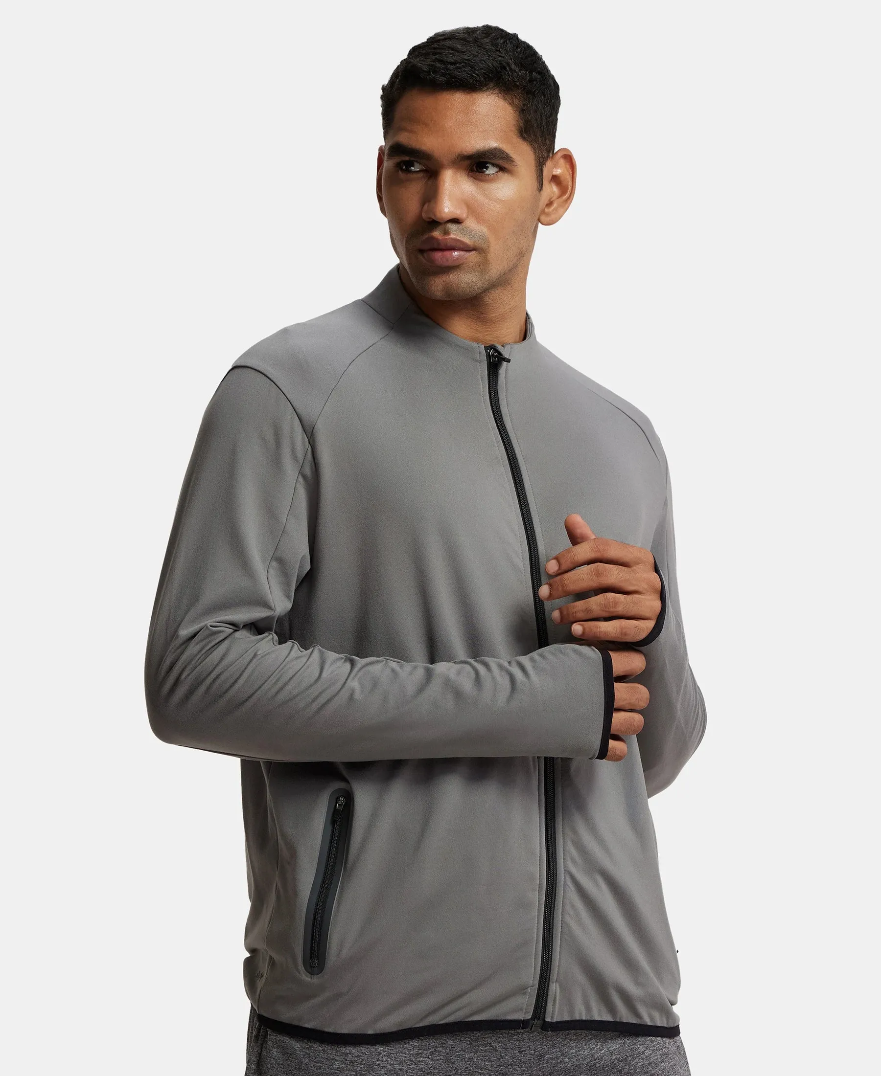 Soft Touch Microfiber Elastane Stretch Jacket with Thumbhole Styling - Quiet Shade