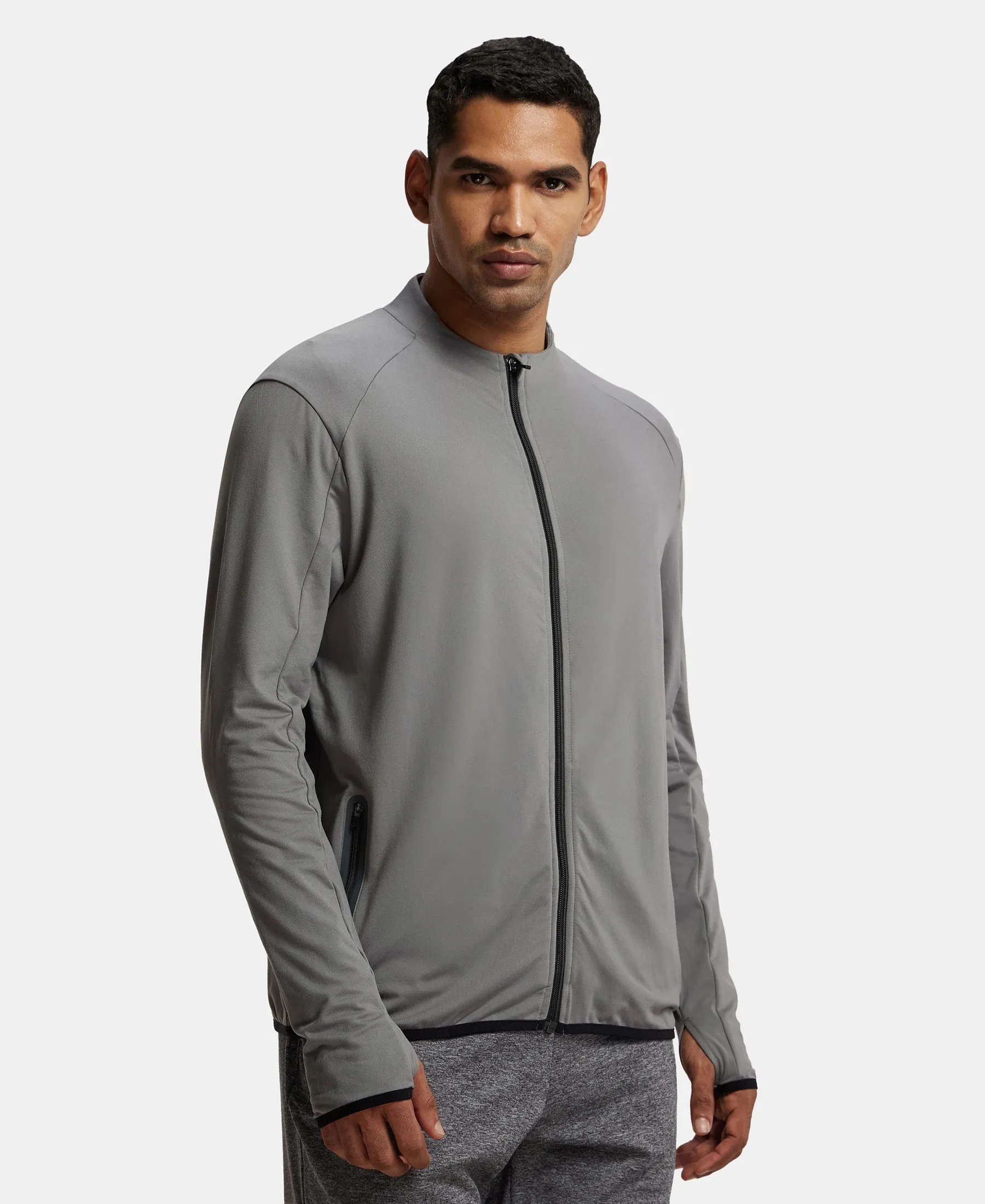 Soft Touch Microfiber Elastane Stretch Jacket with Thumbhole Styling - Quiet Shade