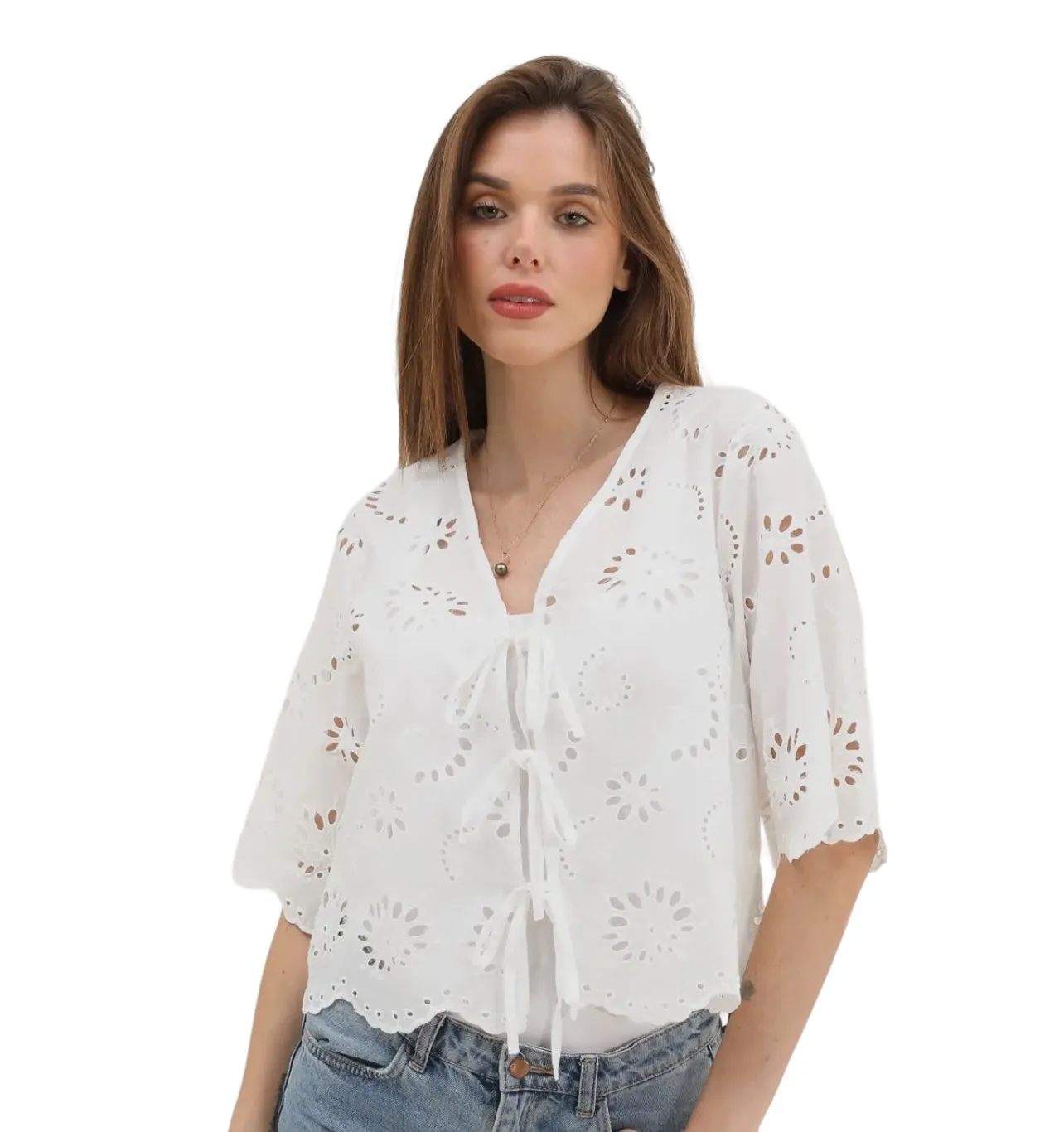 Sola embroidered eyelet top