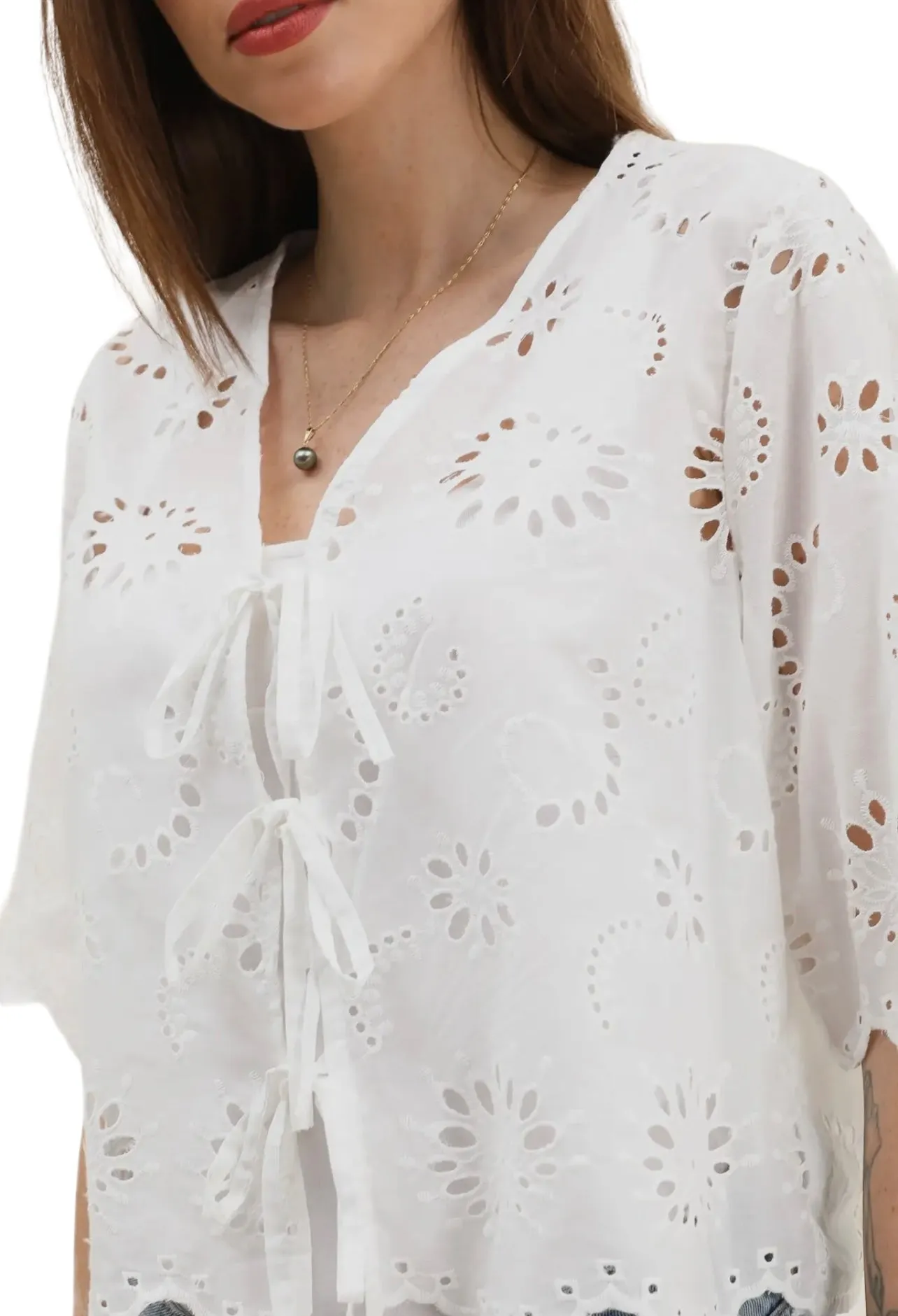 Sola embroidered eyelet top