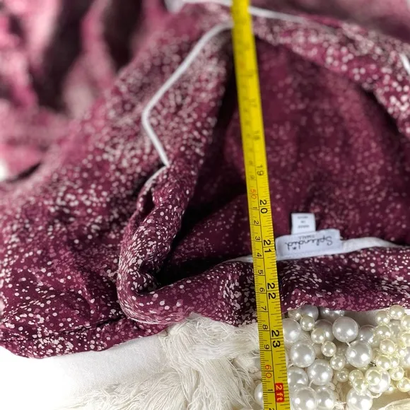 SPLENDID | S | Woven Drawstring Mini Shorts &amp; Top PJ Set in Speckled Dots Maroon