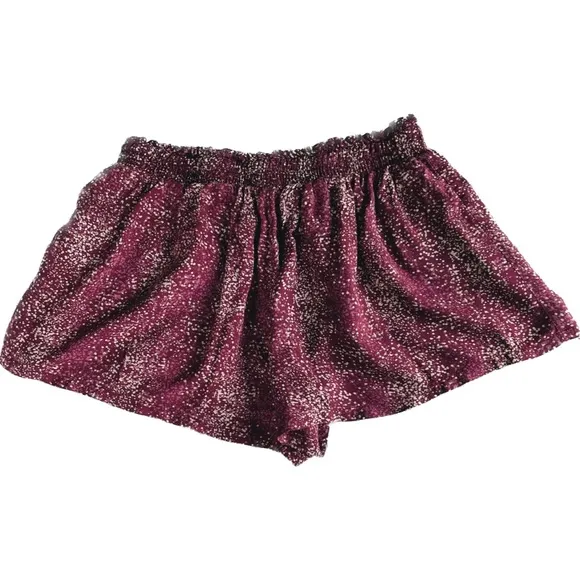 SPLENDID | S | Woven Drawstring Mini Shorts &amp; Top PJ Set in Speckled Dots Maroon