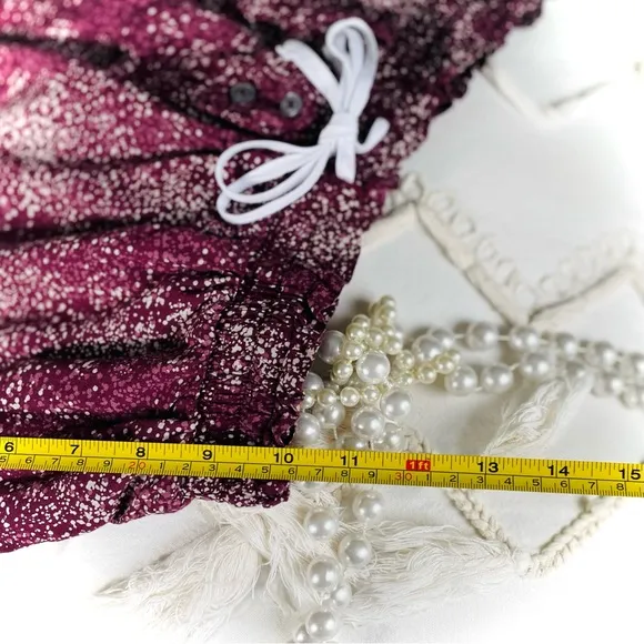 SPLENDID | S | Woven Drawstring Mini Shorts &amp; Top PJ Set in Speckled Dots Maroon
