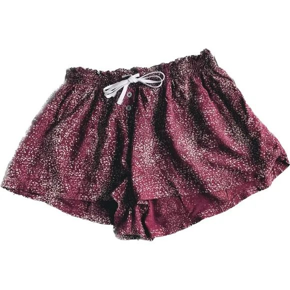 SPLENDID | S | Woven Drawstring Mini Shorts &amp; Top PJ Set in Speckled Dots Maroon
