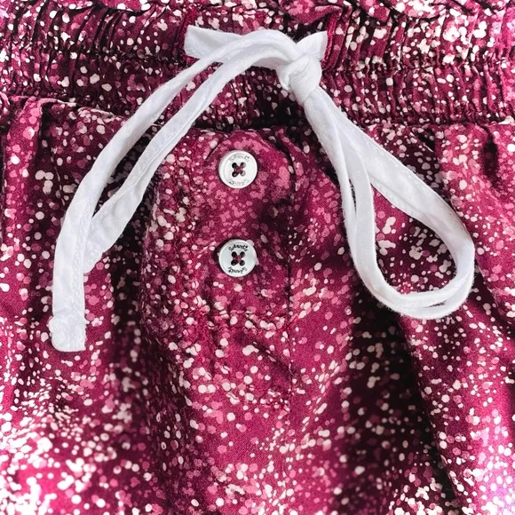 SPLENDID | S | Woven Drawstring Mini Shorts &amp; Top PJ Set in Speckled Dots Maroon