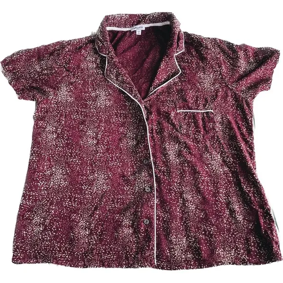 SPLENDID | S | Woven Drawstring Mini Shorts &amp; Top PJ Set in Speckled Dots Maroon