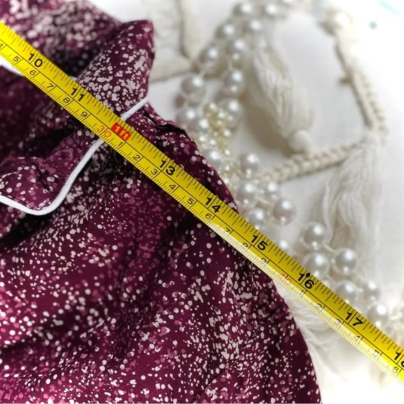 SPLENDID | S | Woven Drawstring Mini Shorts &amp; Top PJ Set in Speckled Dots Maroon