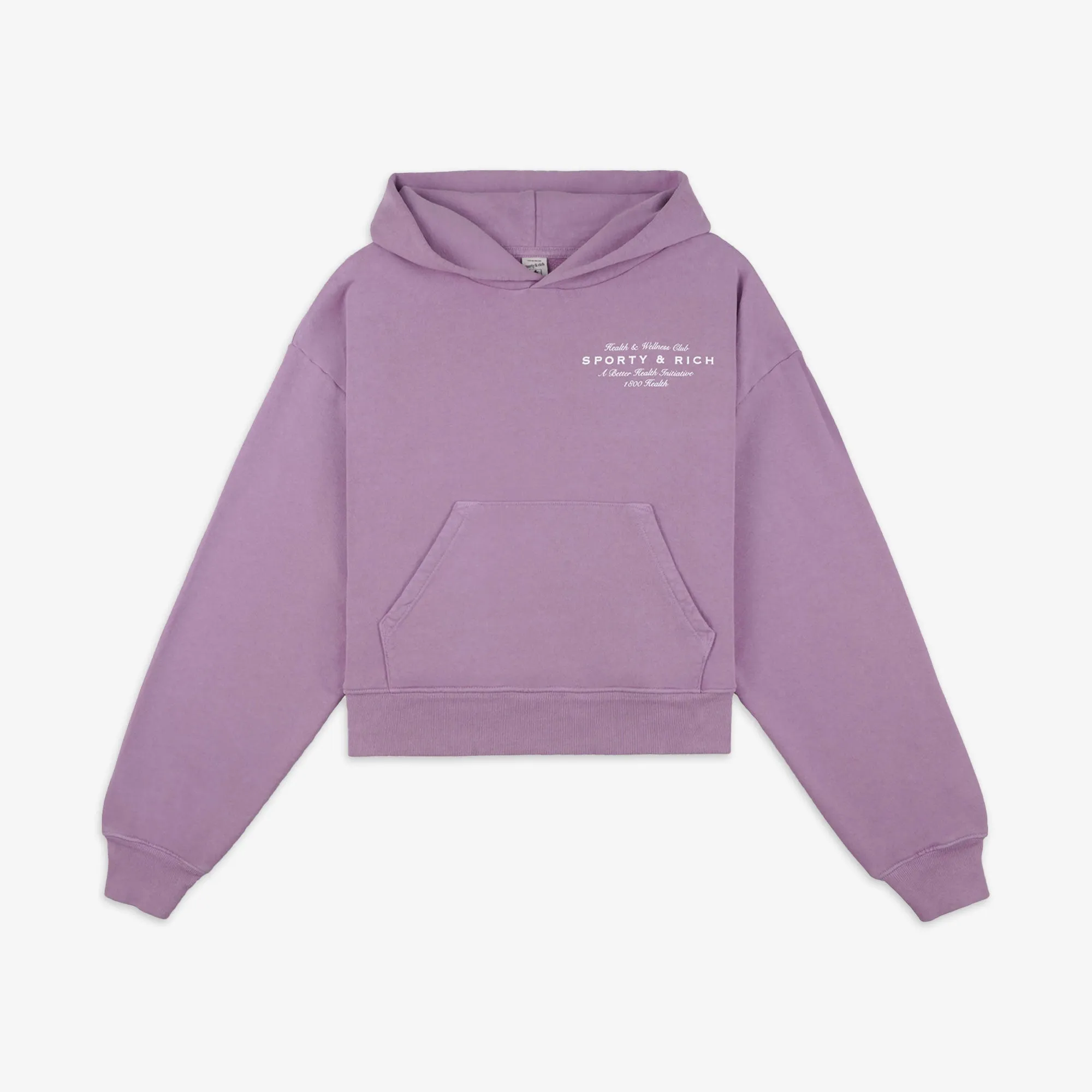 SPORTY & RICH | HEALTH INITIATIVE CROPPED HOODIE { SOFT LAVENDER/WHITE