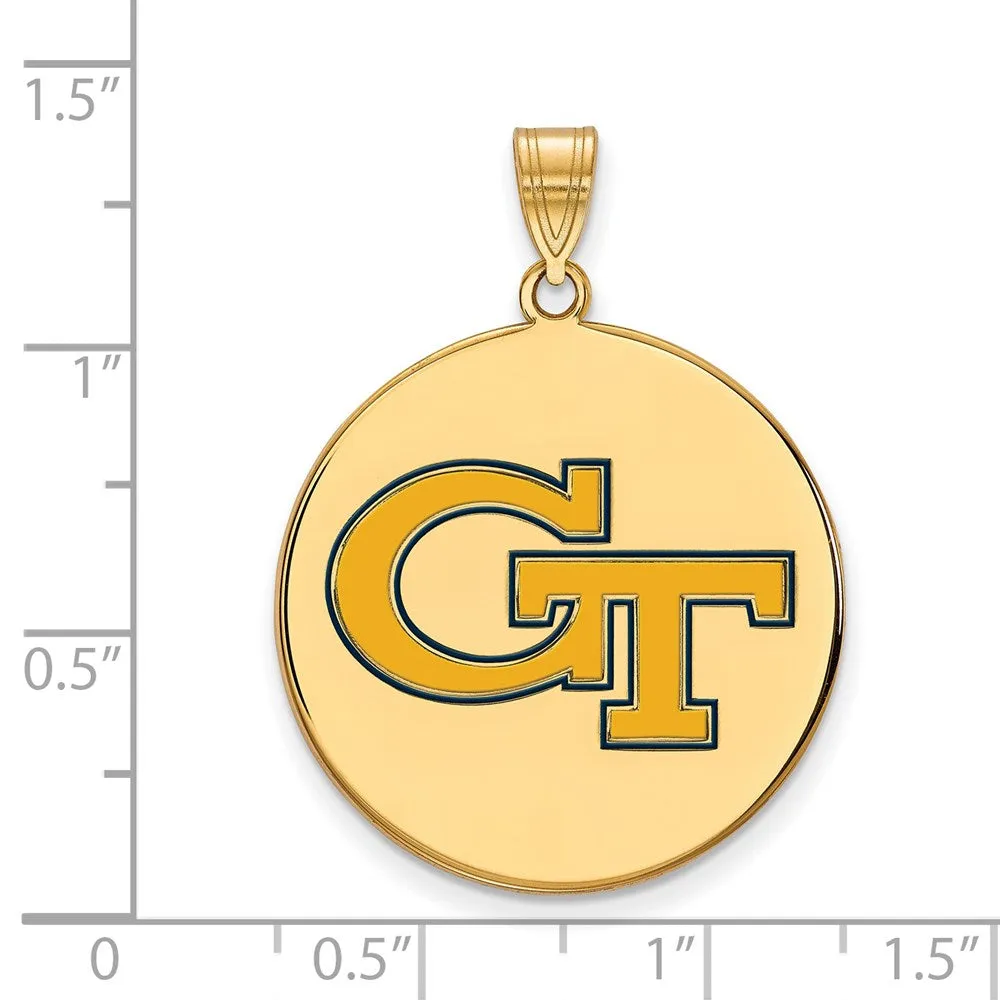 Sterling Silver Gold-plated Georgia Institute of Technology G-T Extra Large Enameled Disc Pendant