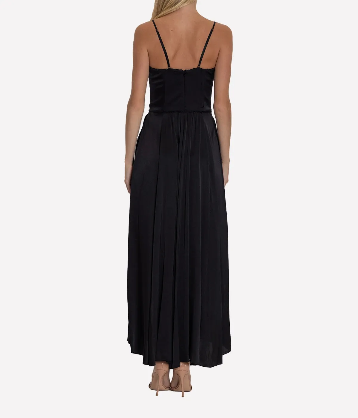 Stretch Silk Satin Bustier Dress in Noir