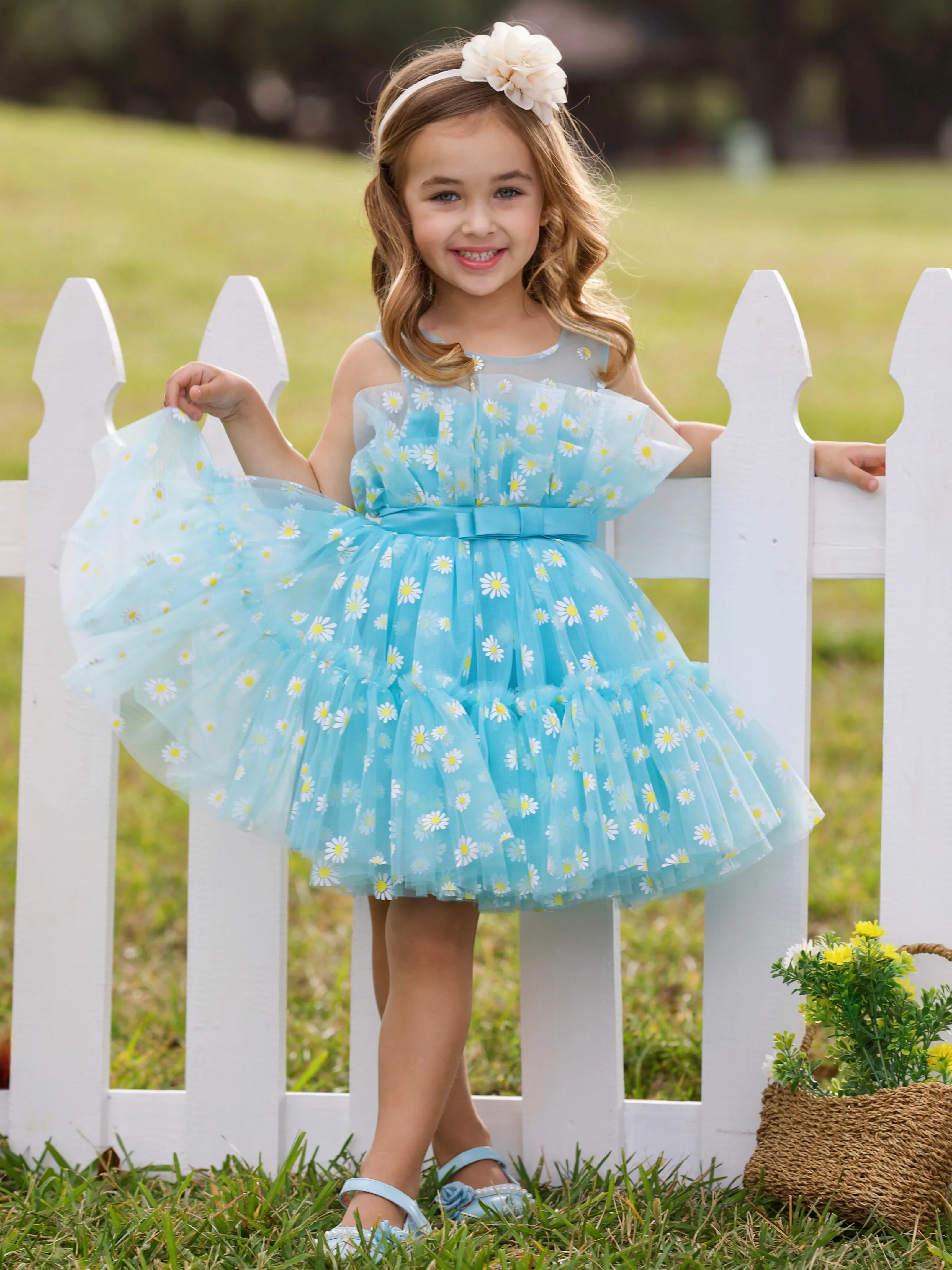 Sunshine Daisy Embroidered Floral Tutu Dress