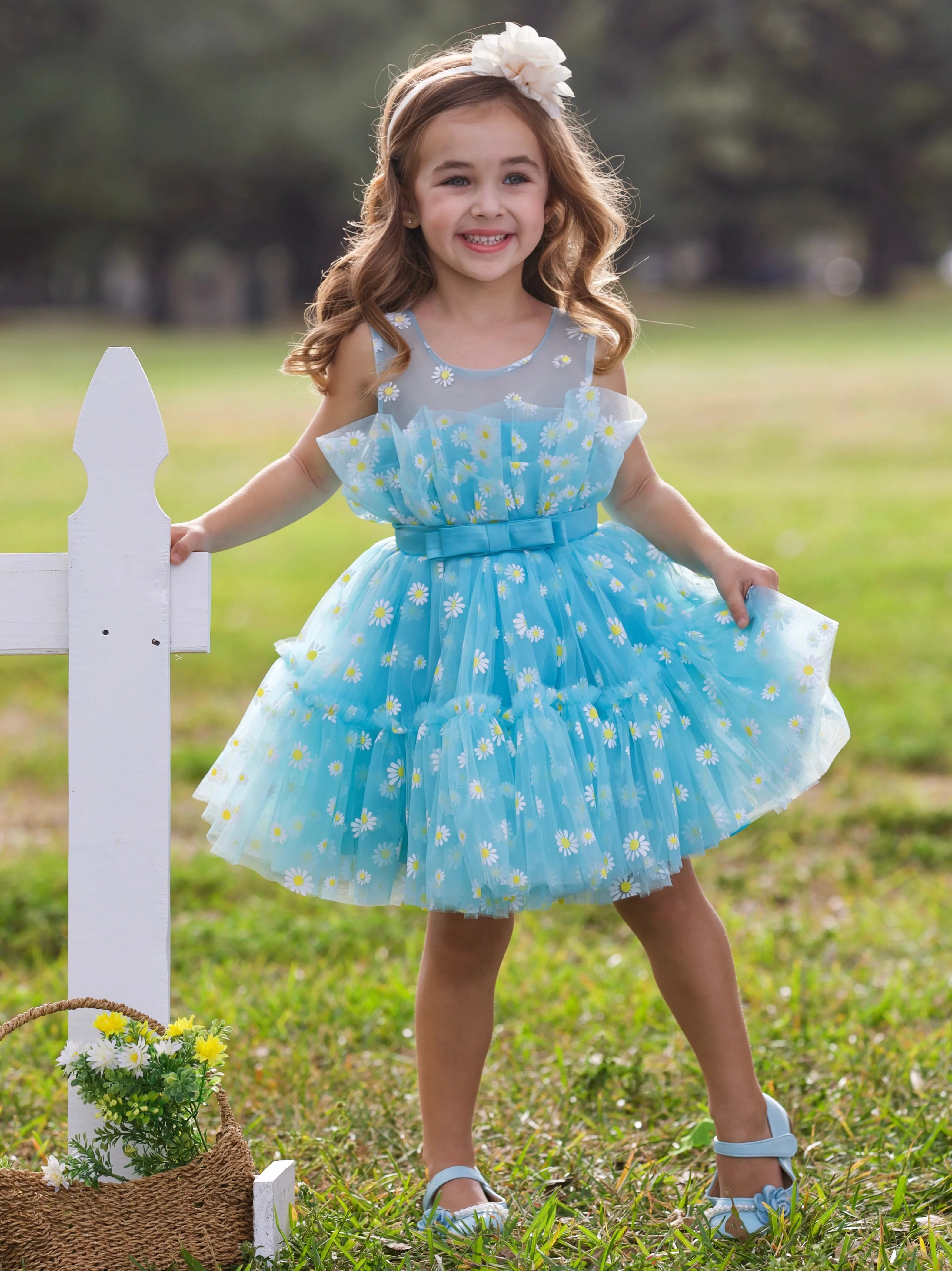 Sunshine Daisy Embroidered Floral Tutu Dress