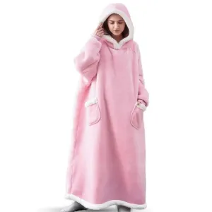 Super Long Warm Flannel Blanket with Sleeves Winter Oversized Lovers Hoodies Women Men Pullover Fleece TV Blanket Christmas Gift