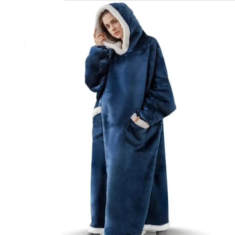 Super Long Warm Flannel Blanket with Sleeves Winter Oversized Lovers Hoodies Women Men Pullover Fleece TV Blanket Christmas Gift