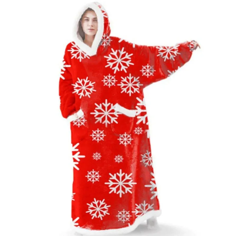 Super Long Warm Flannel Blanket with Sleeves Winter Oversized Lovers Hoodies Women Men Pullover Fleece TV Blanket Christmas Gift